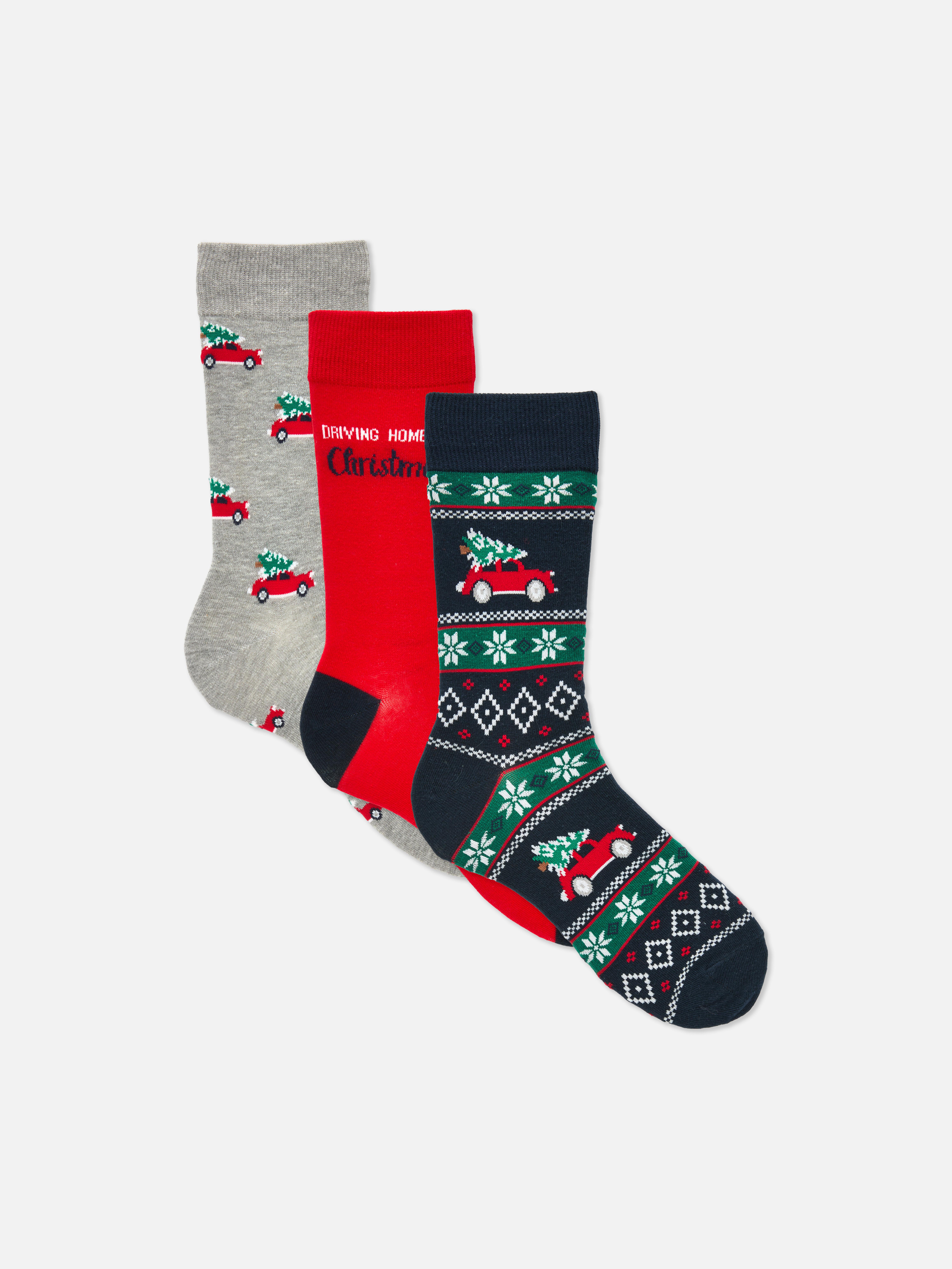 3pk Christmas Car Crew Socks
