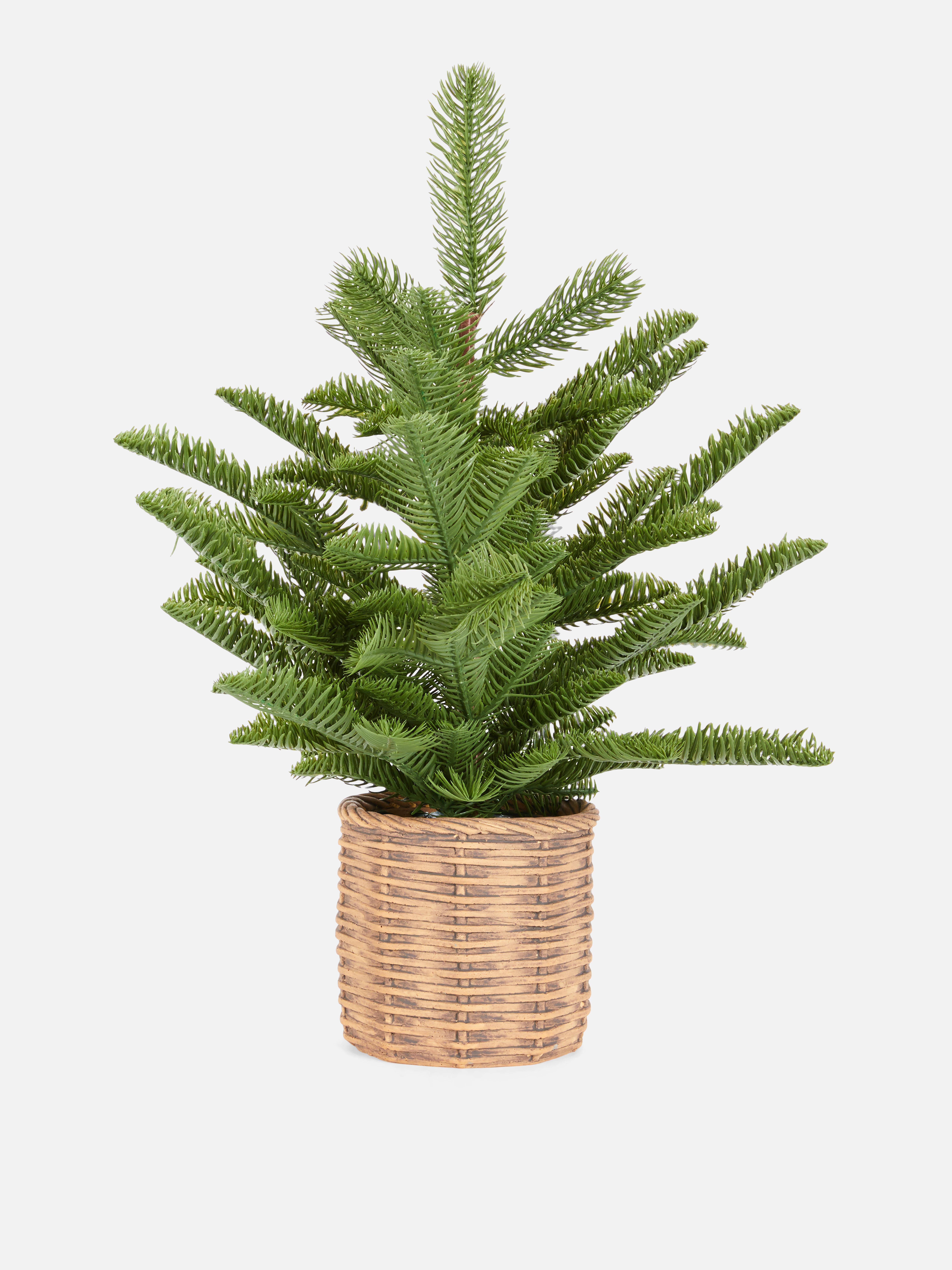 Imitatiekerstboompje in geweven pot
