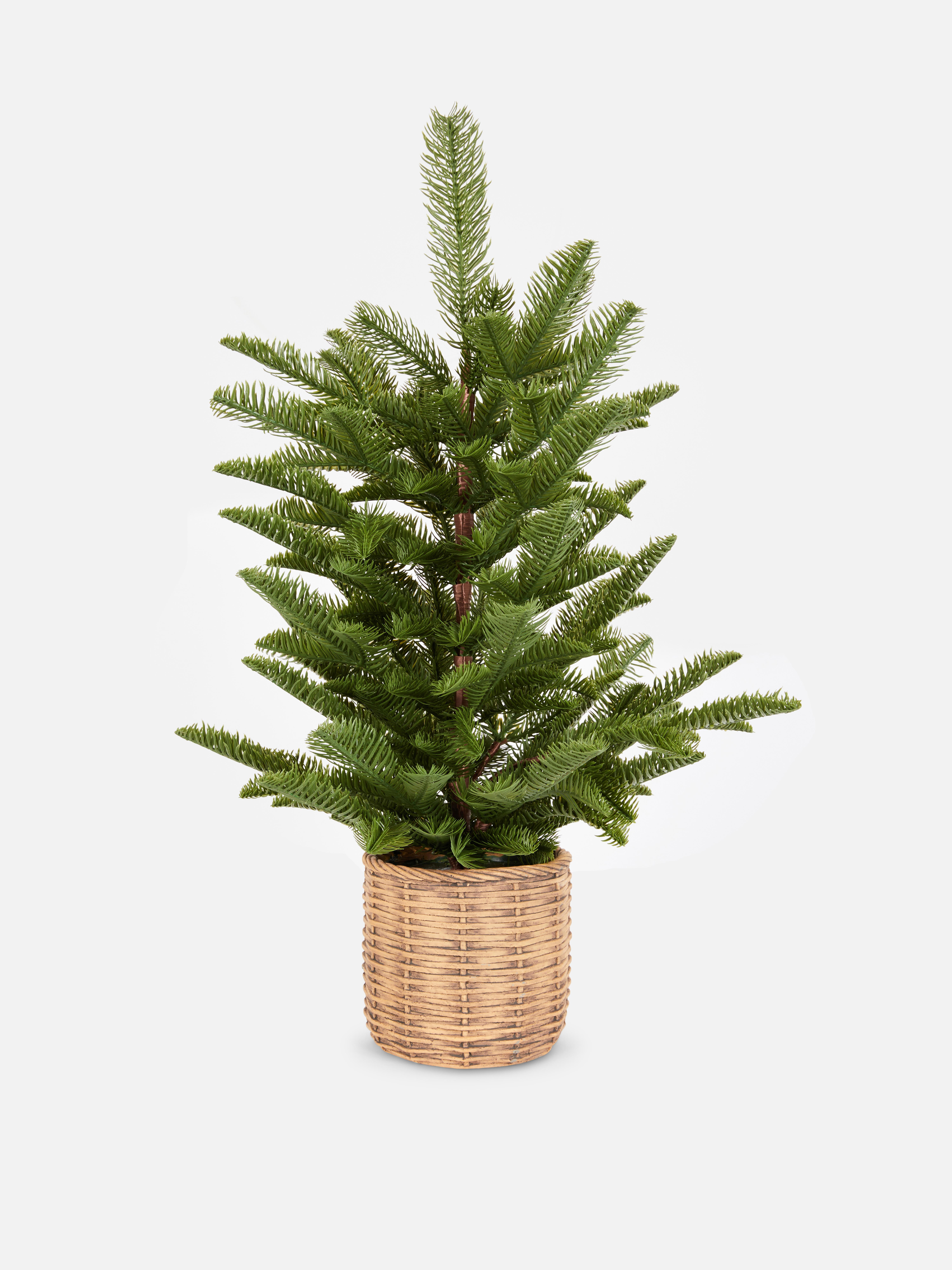 Imitatiekerstboompje in geweven pot