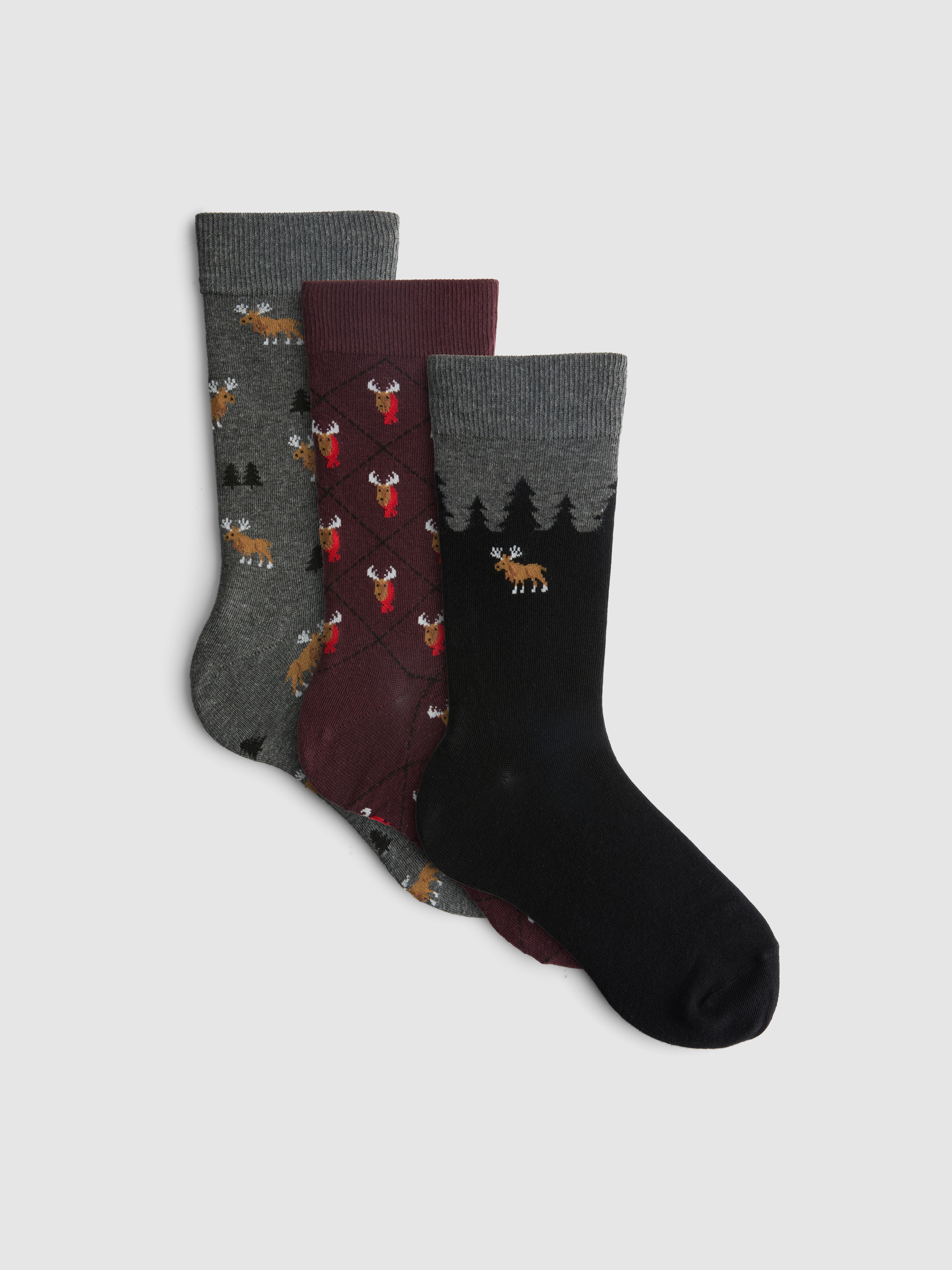 Weihnachtssocken mit Elch-Design, 3er-Pack