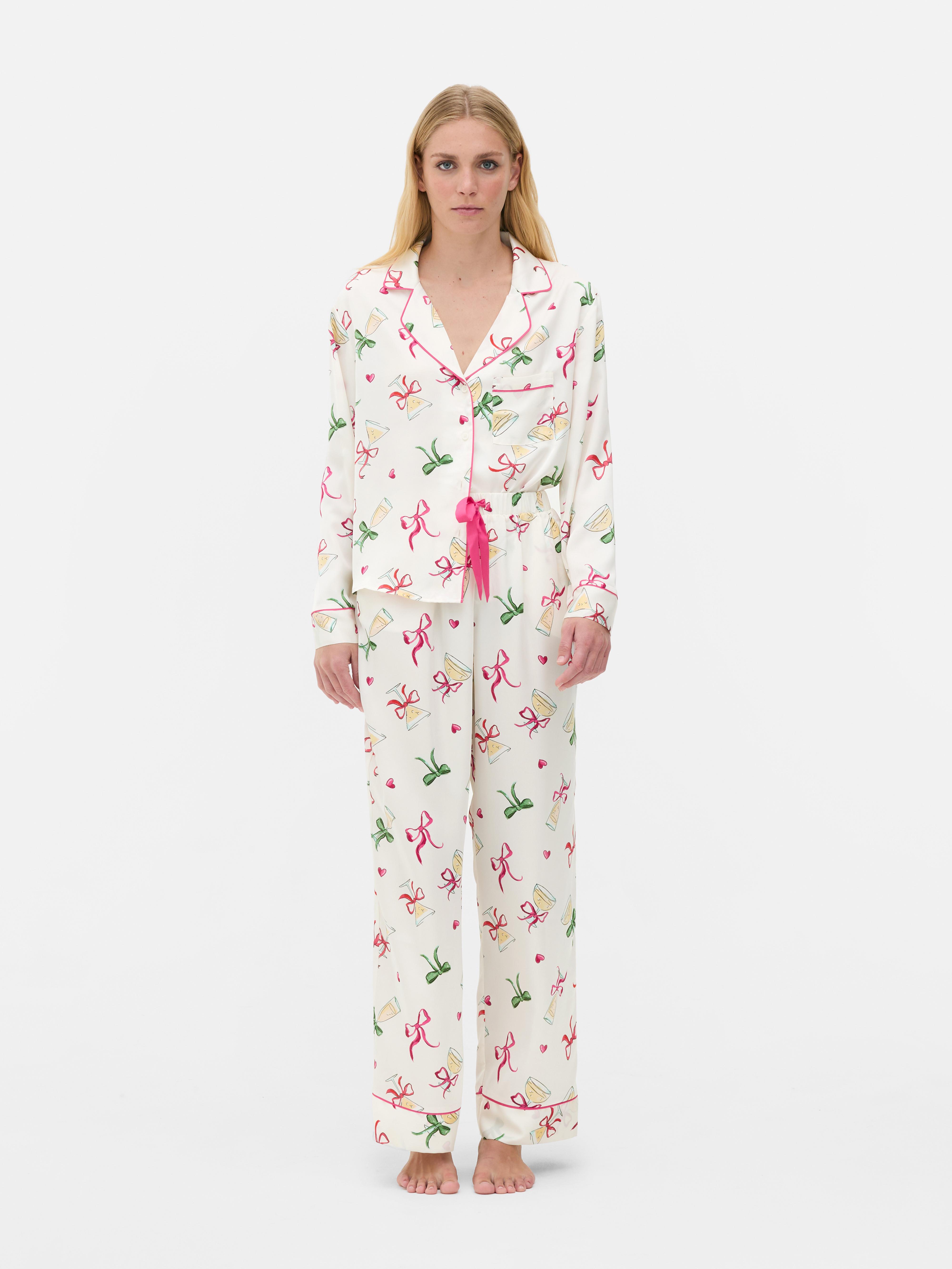 Pyjama boyfriend en satin à motif champagne
