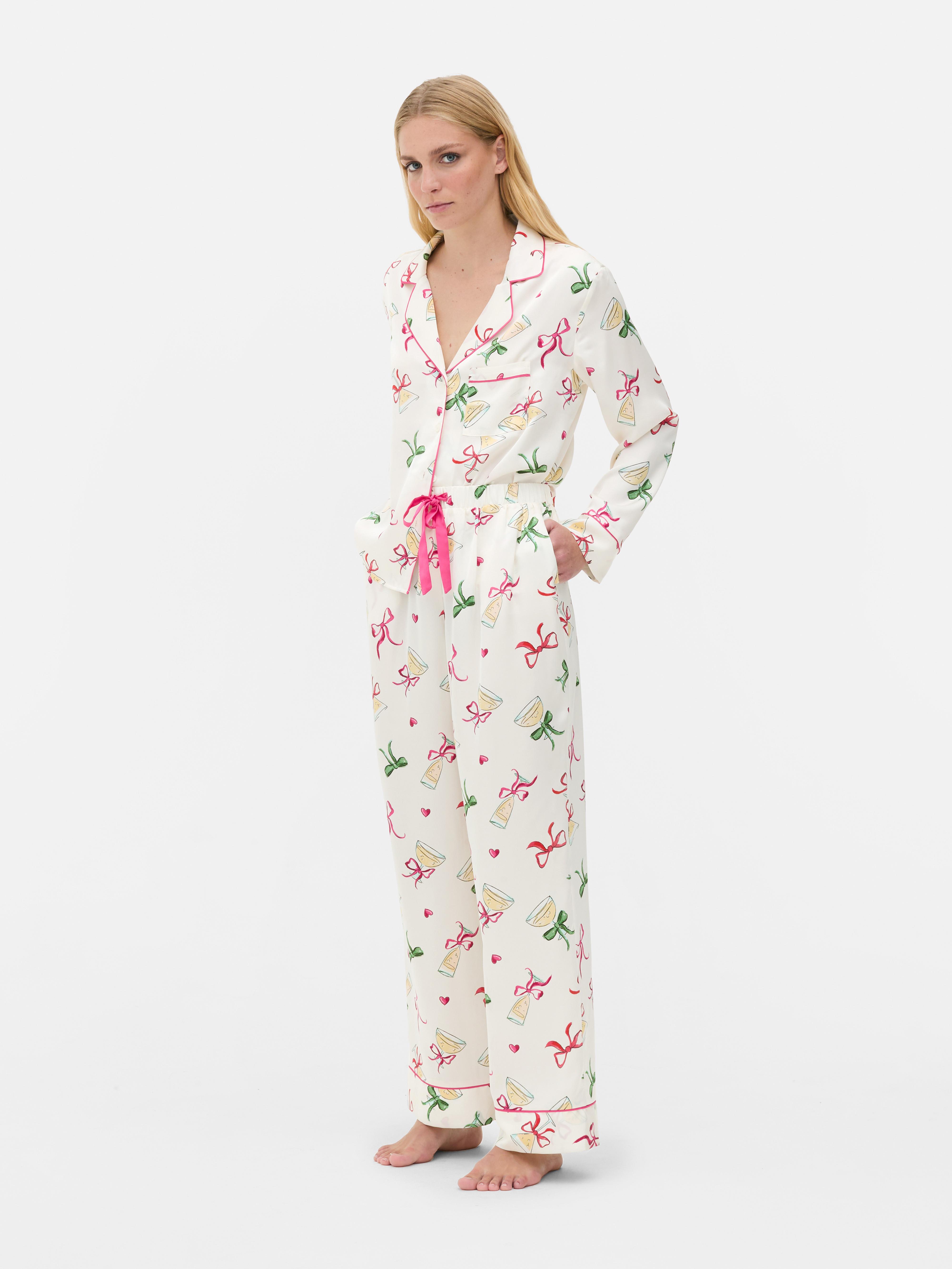 Pyjama boyfriend en satin à motif champagne