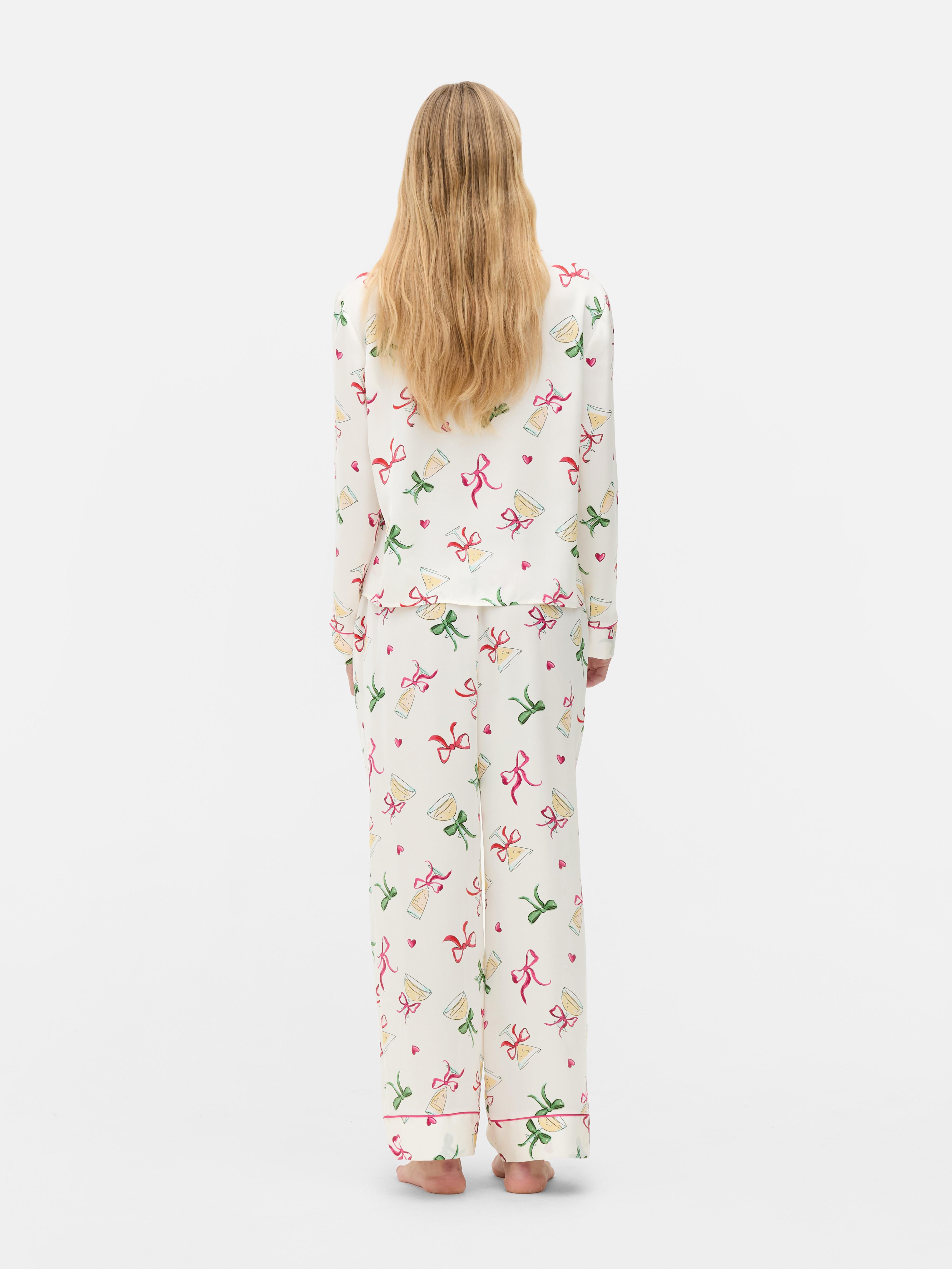 Pyjama boyfriend en satin à motif champagne