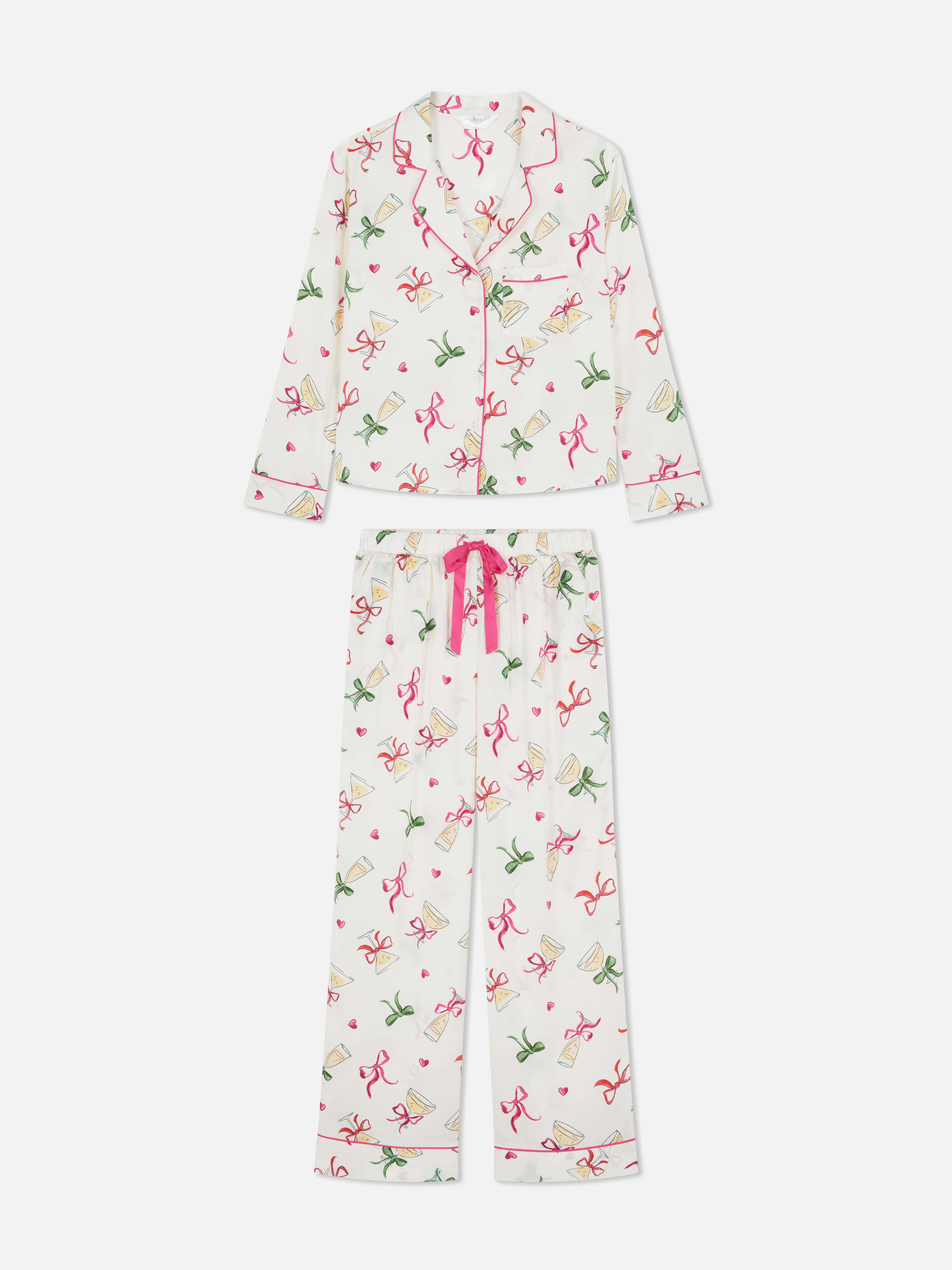Pyjama boyfriend en satin à motif champagne