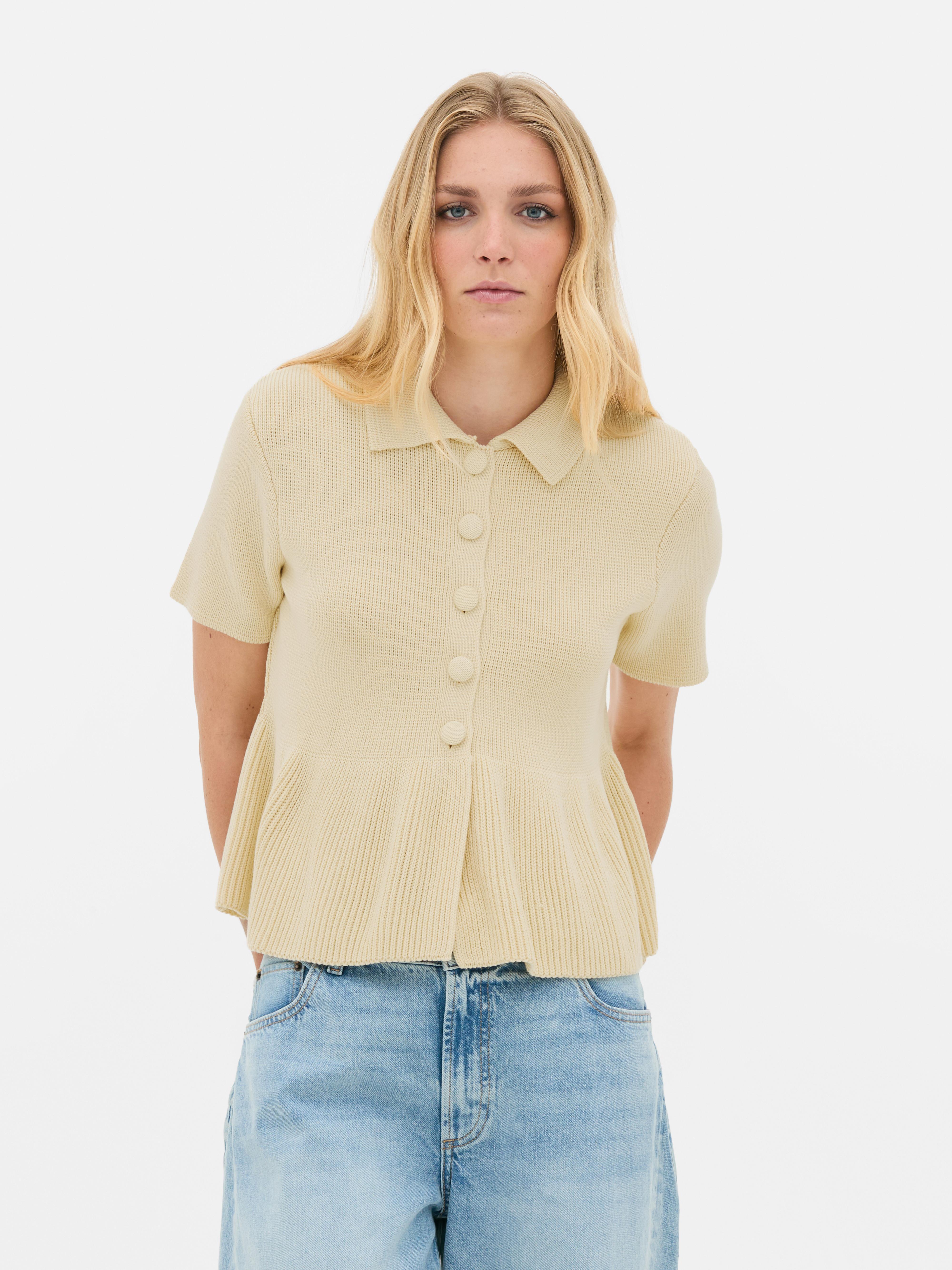 Peplum Hem Collared Cardigan