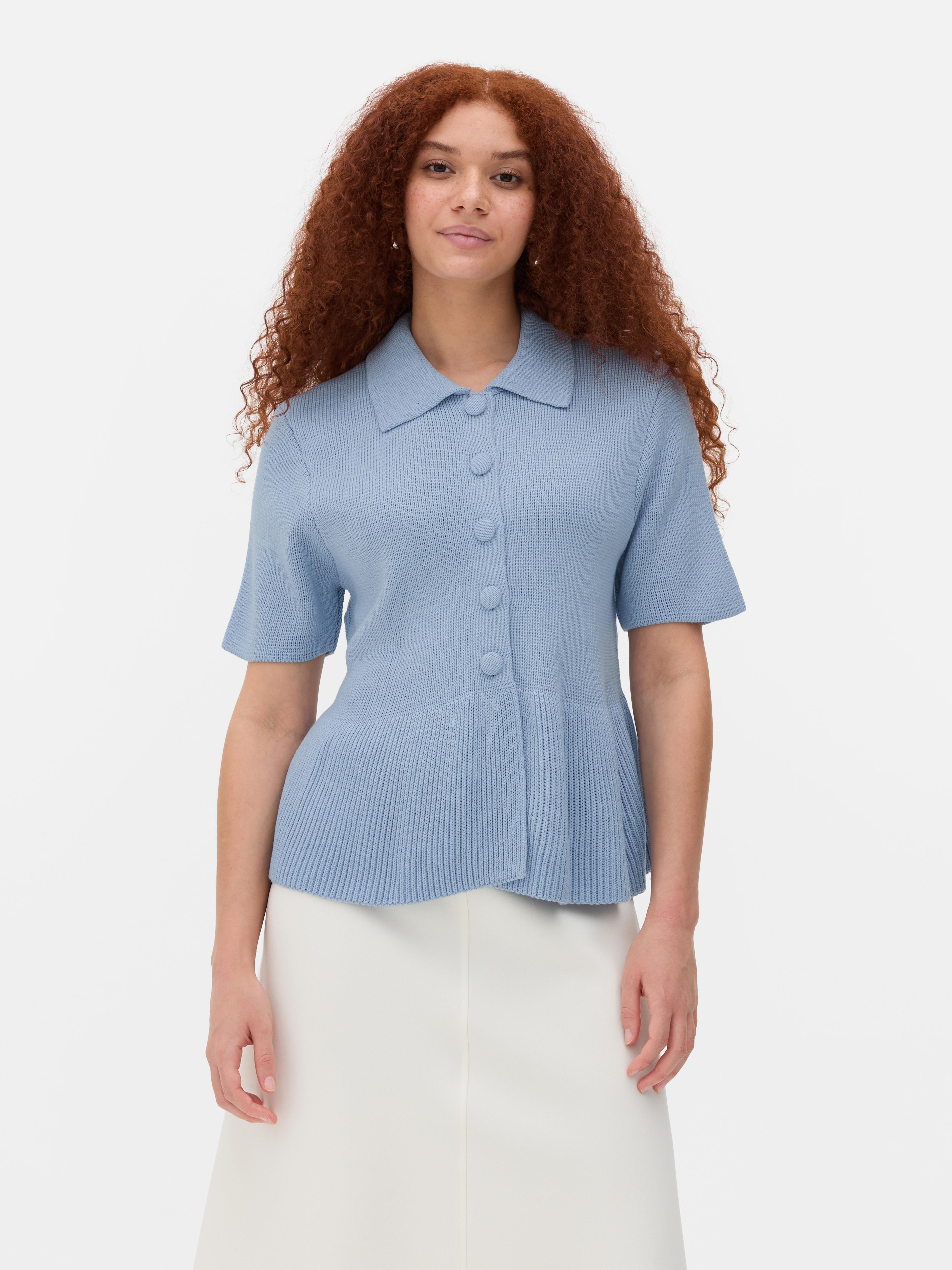Peplum Hem Collared Cardigan