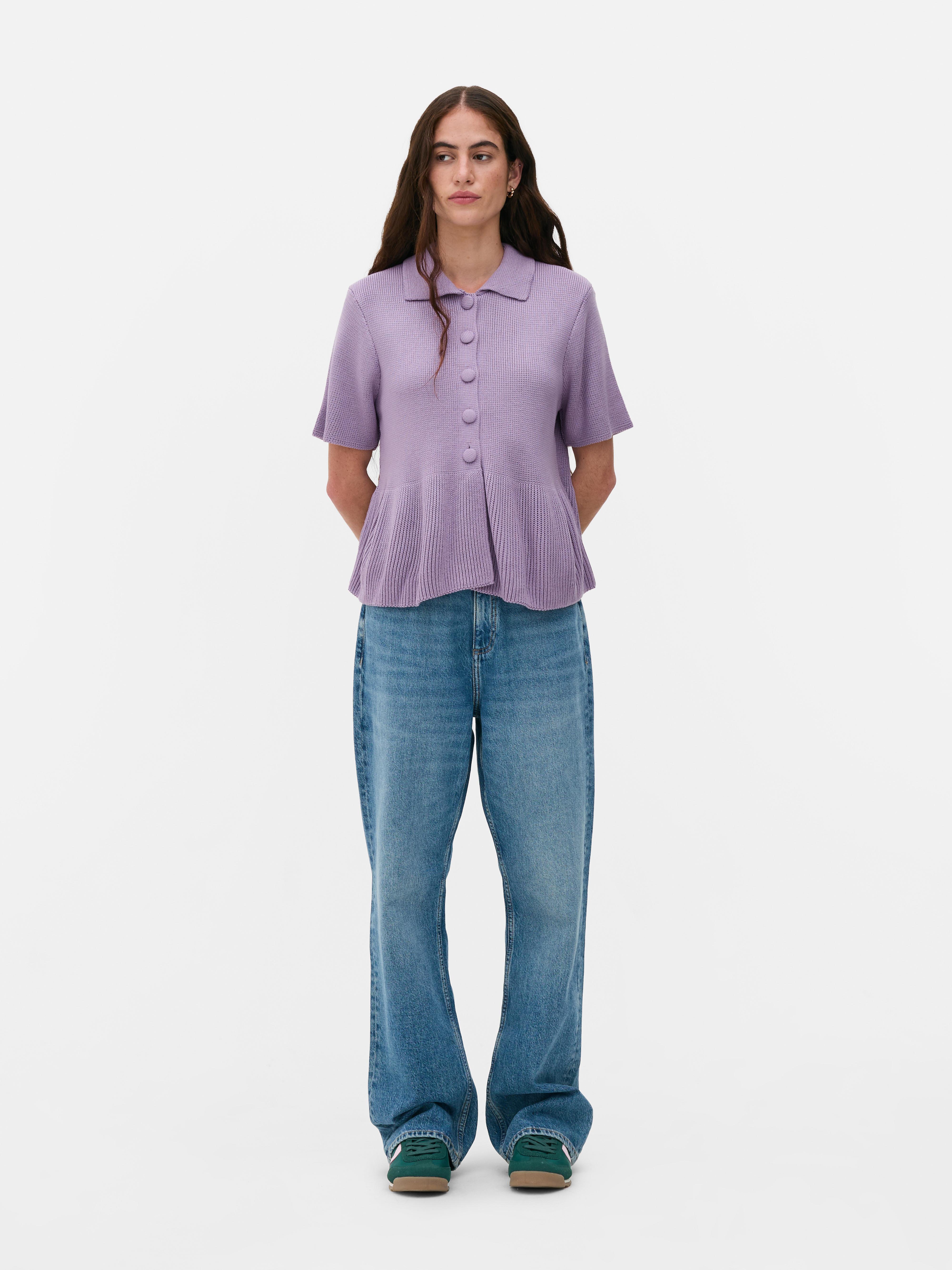 Peplum Hem Collared Cardigan