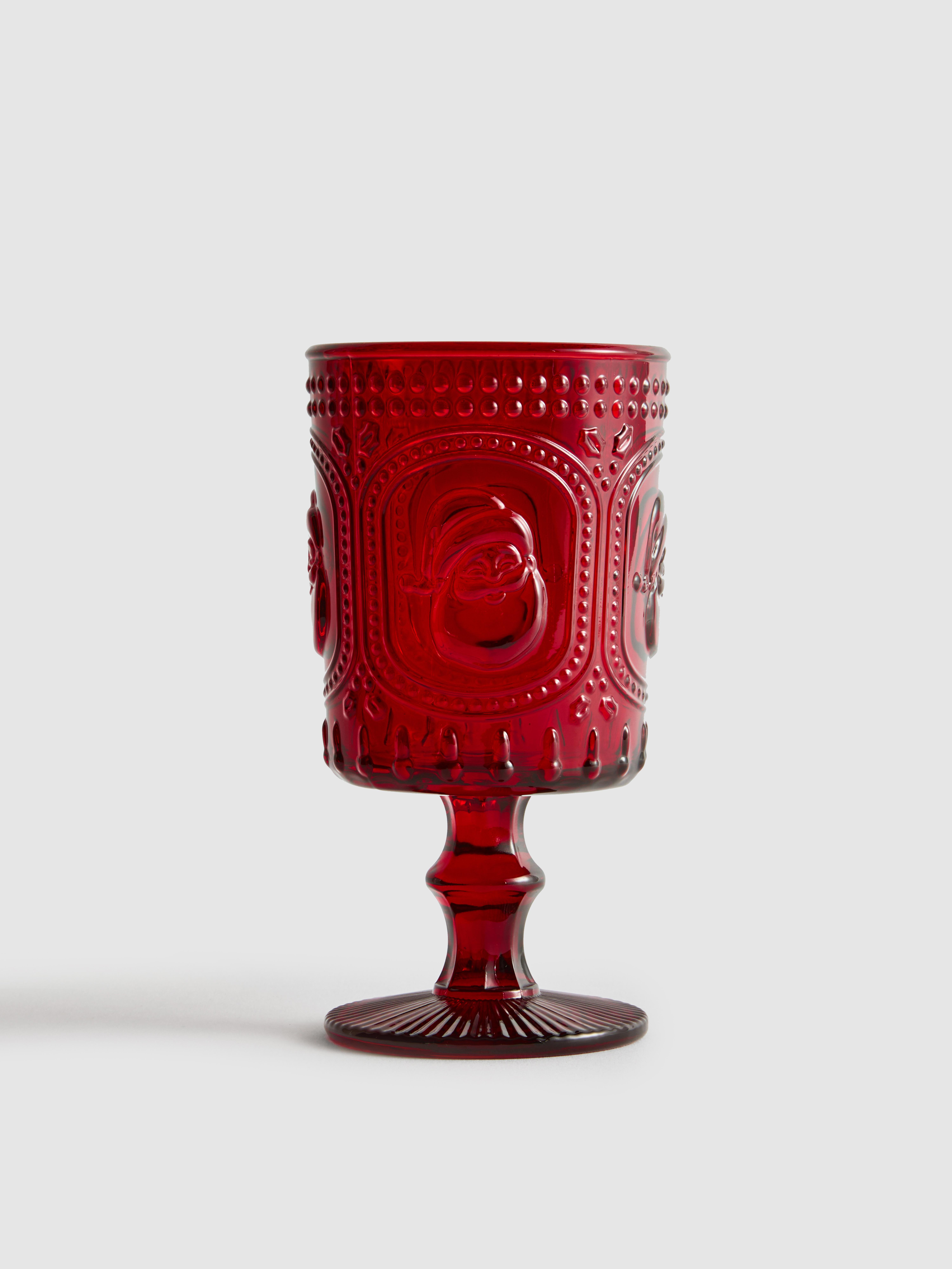 Embossed Santa Wine Glass