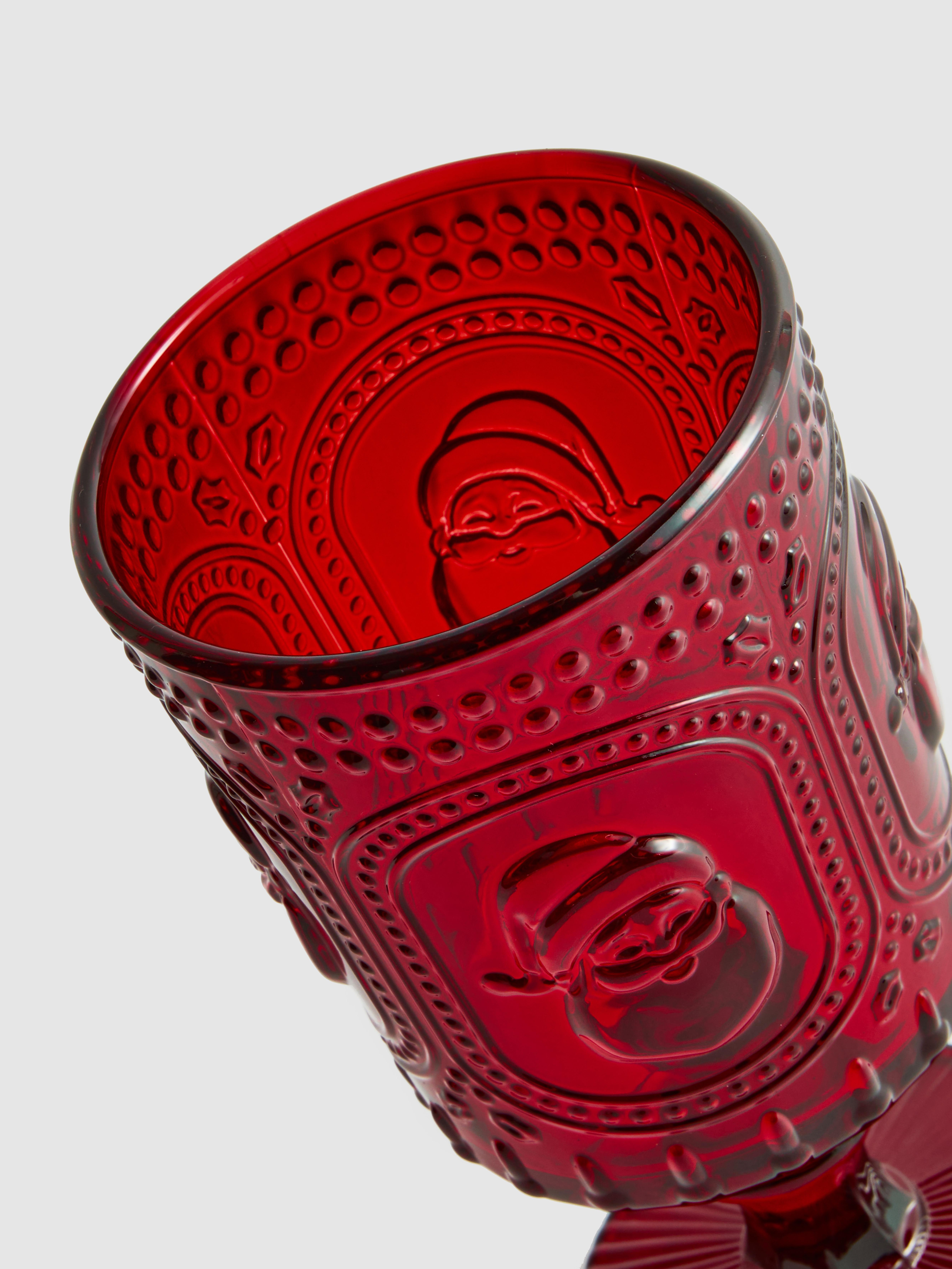 Embossed Santa Wine Glass