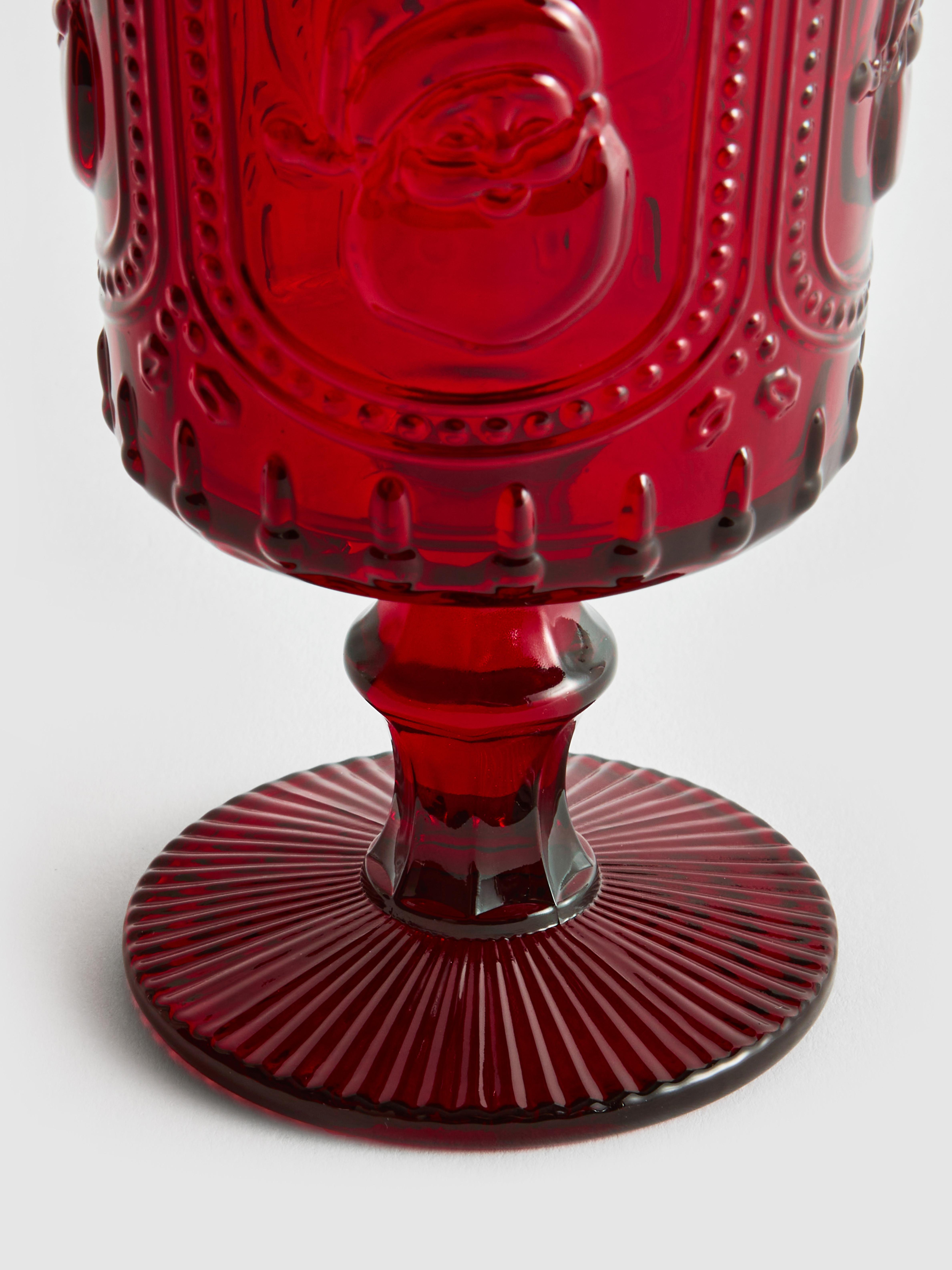 Embossed Santa Wine Glass
