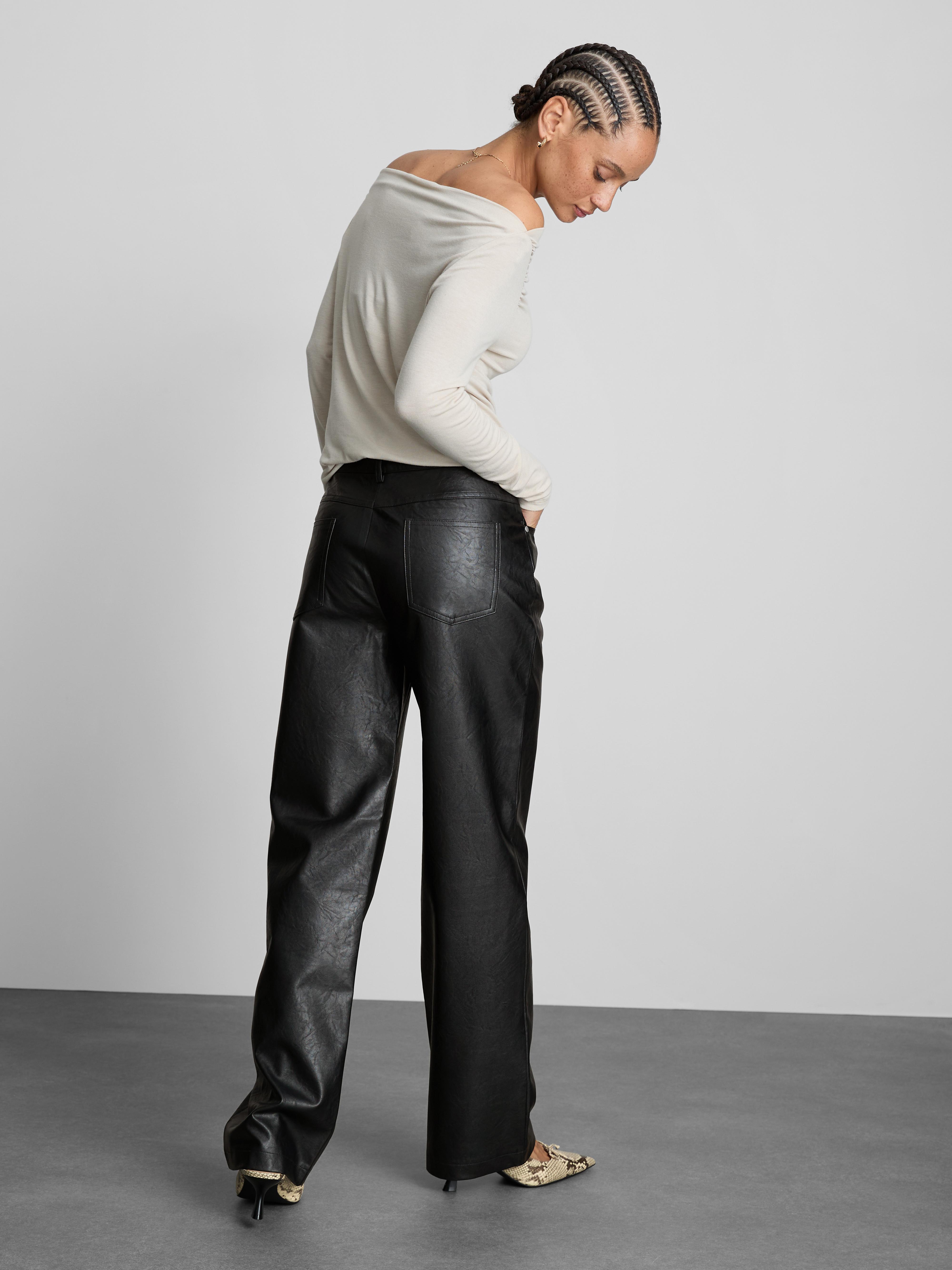 Pantalones de PU con efecto desgastado