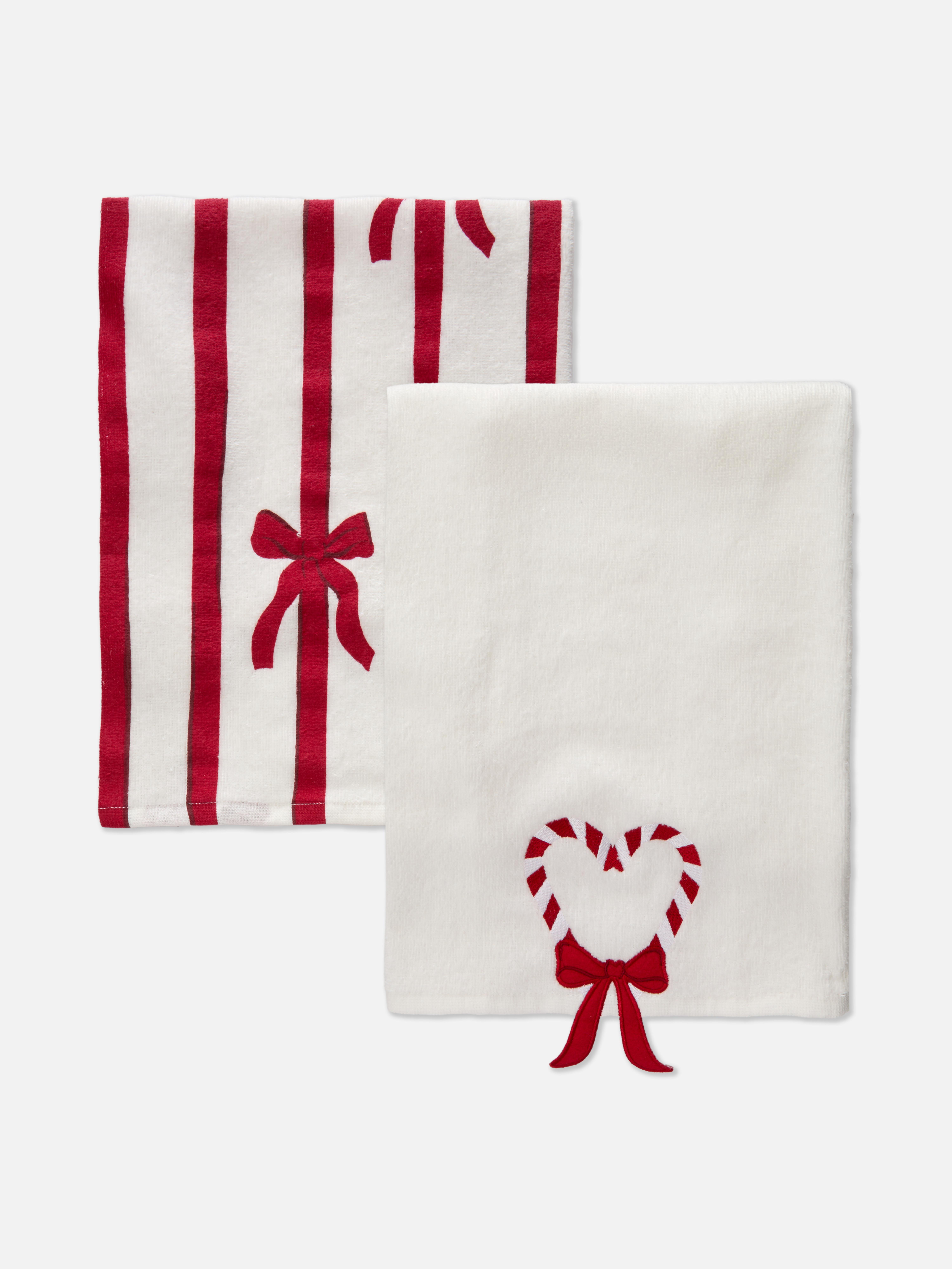 2pk Novelty Christmas Tea Towels Cream