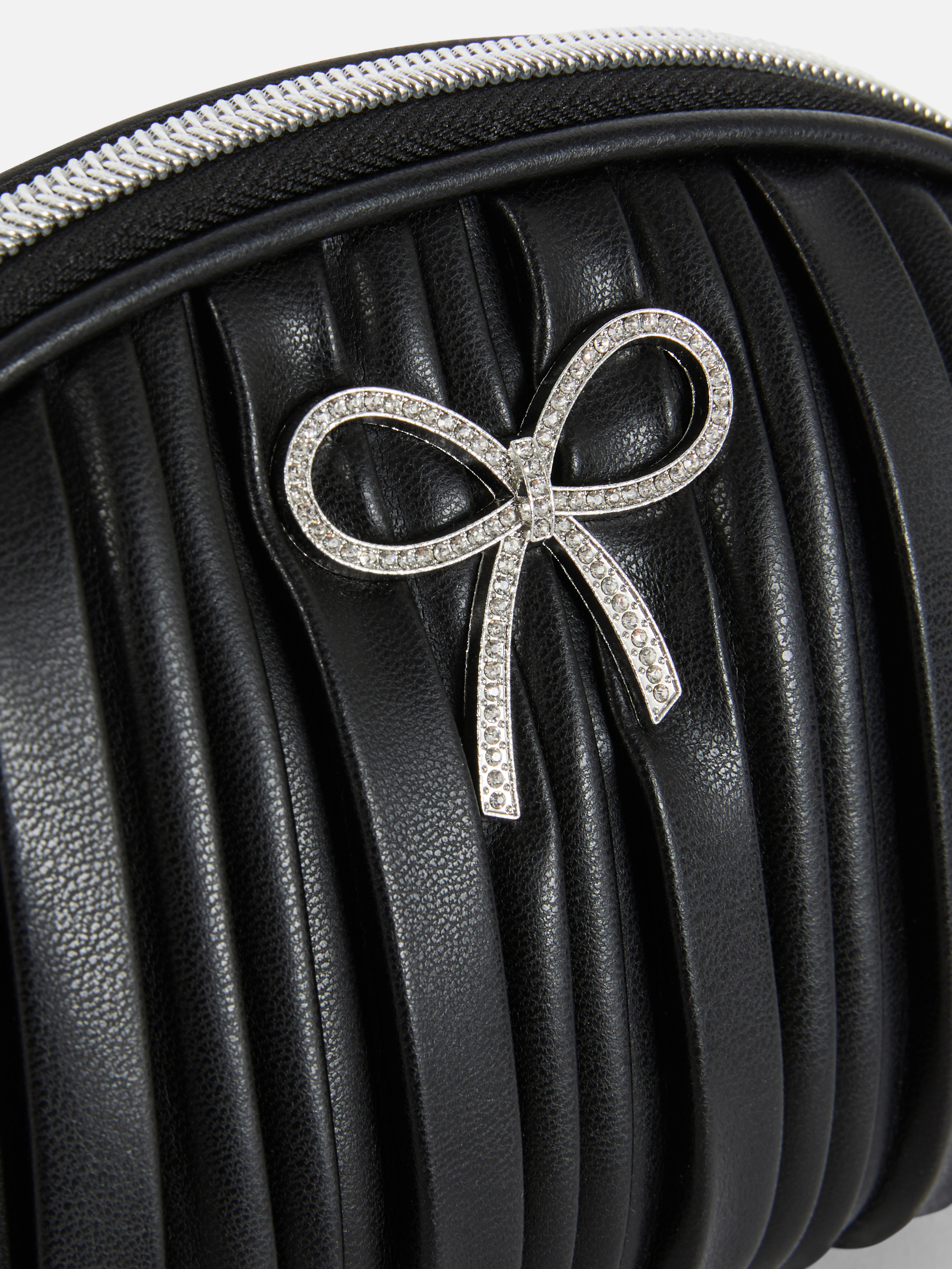 Mini Pleated Diamanté Bow Makeup Bag