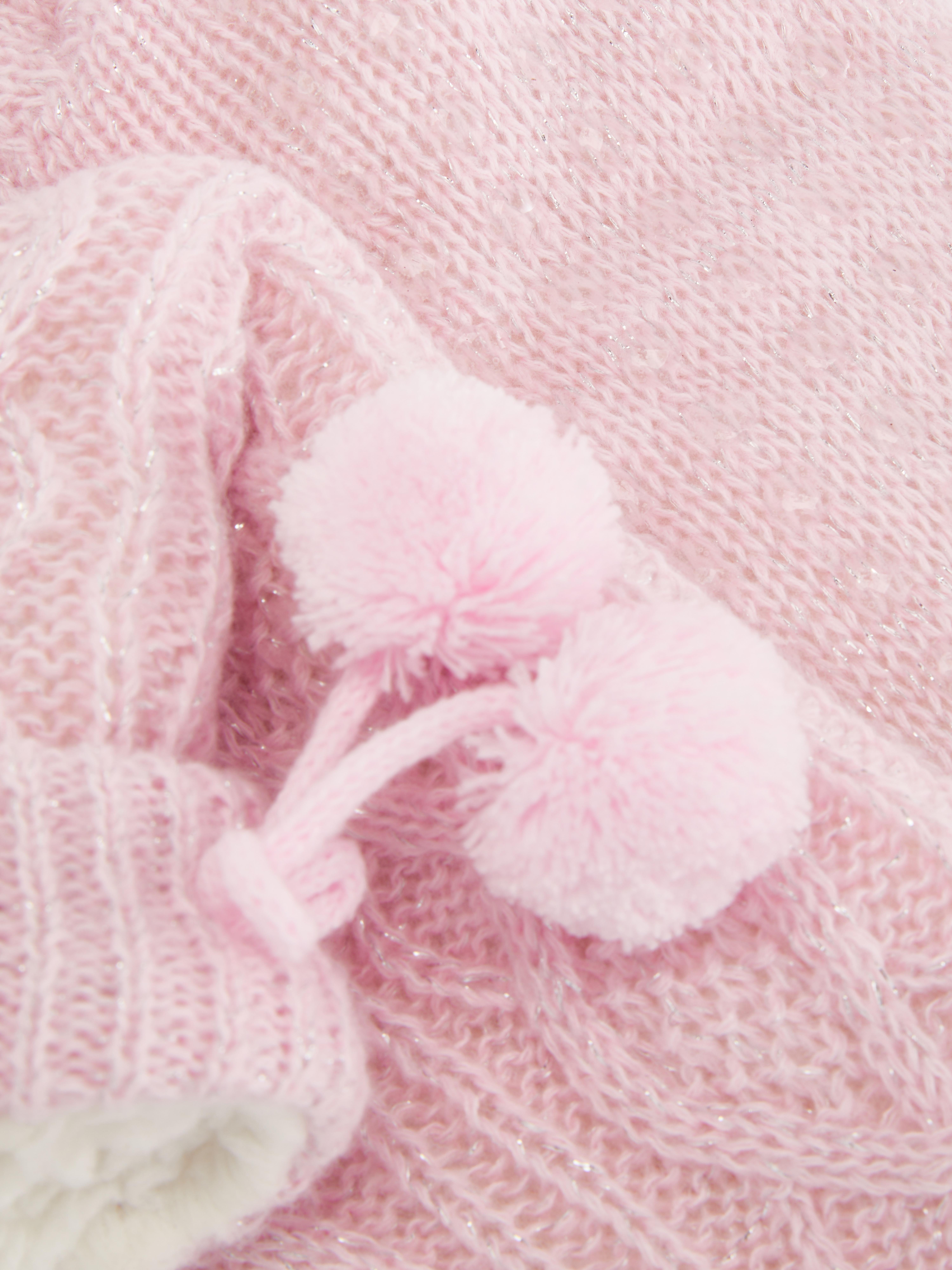 Cable Knit Slipper Boots With Pom Poms