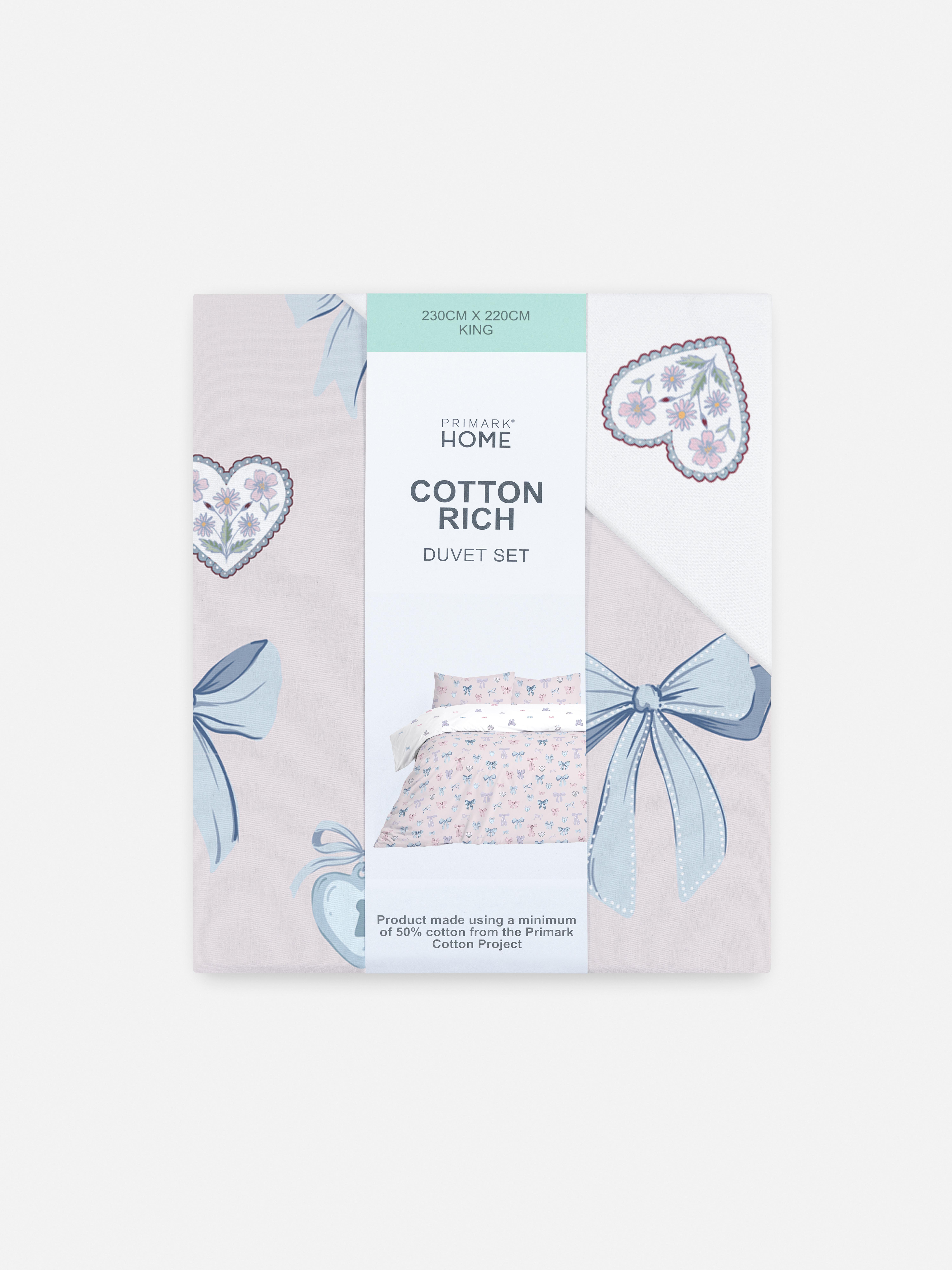 Reversible Bow and Heart King Duvet Cover Set