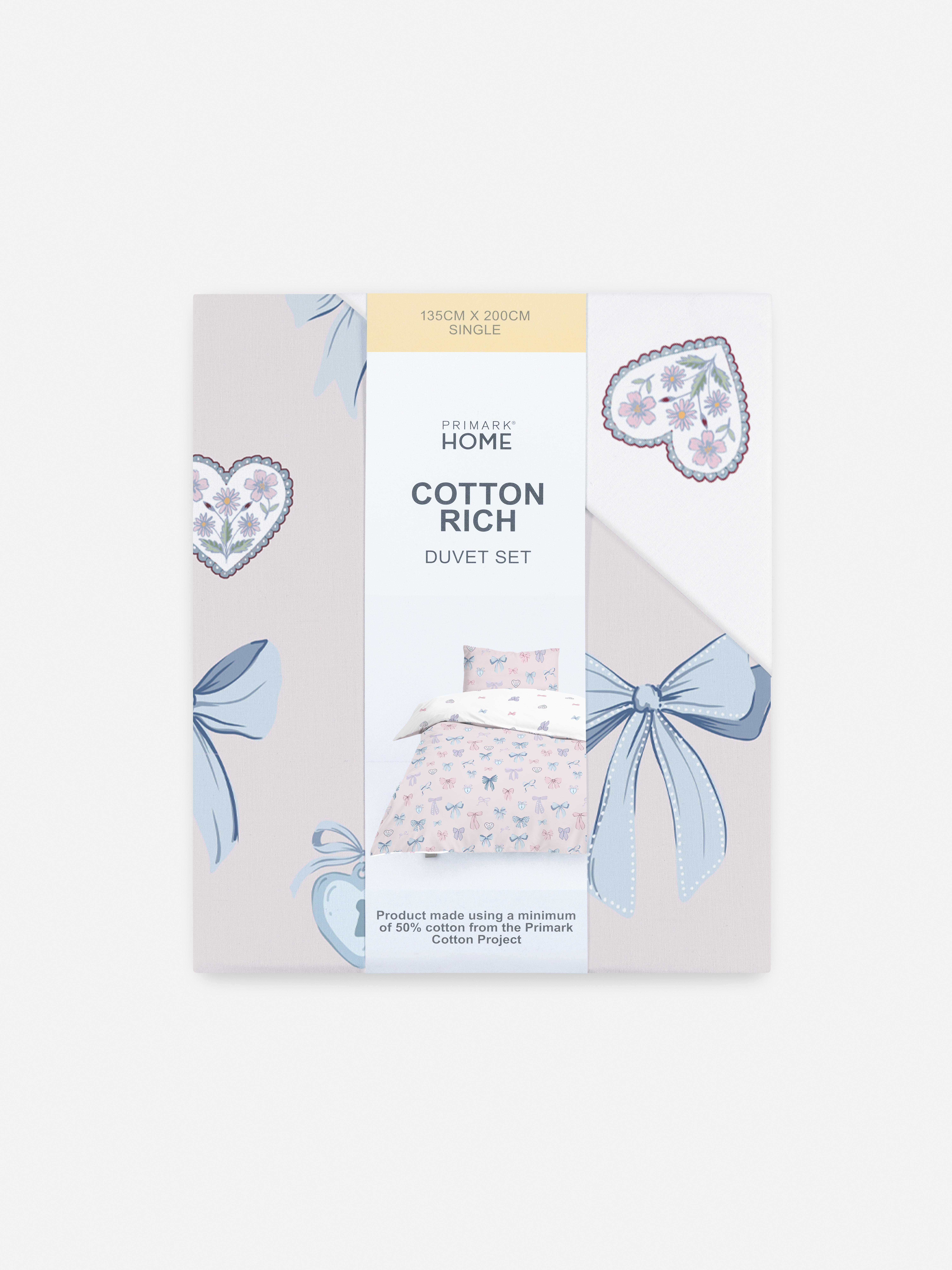 Bow And Heart Single Duvet Cover Set