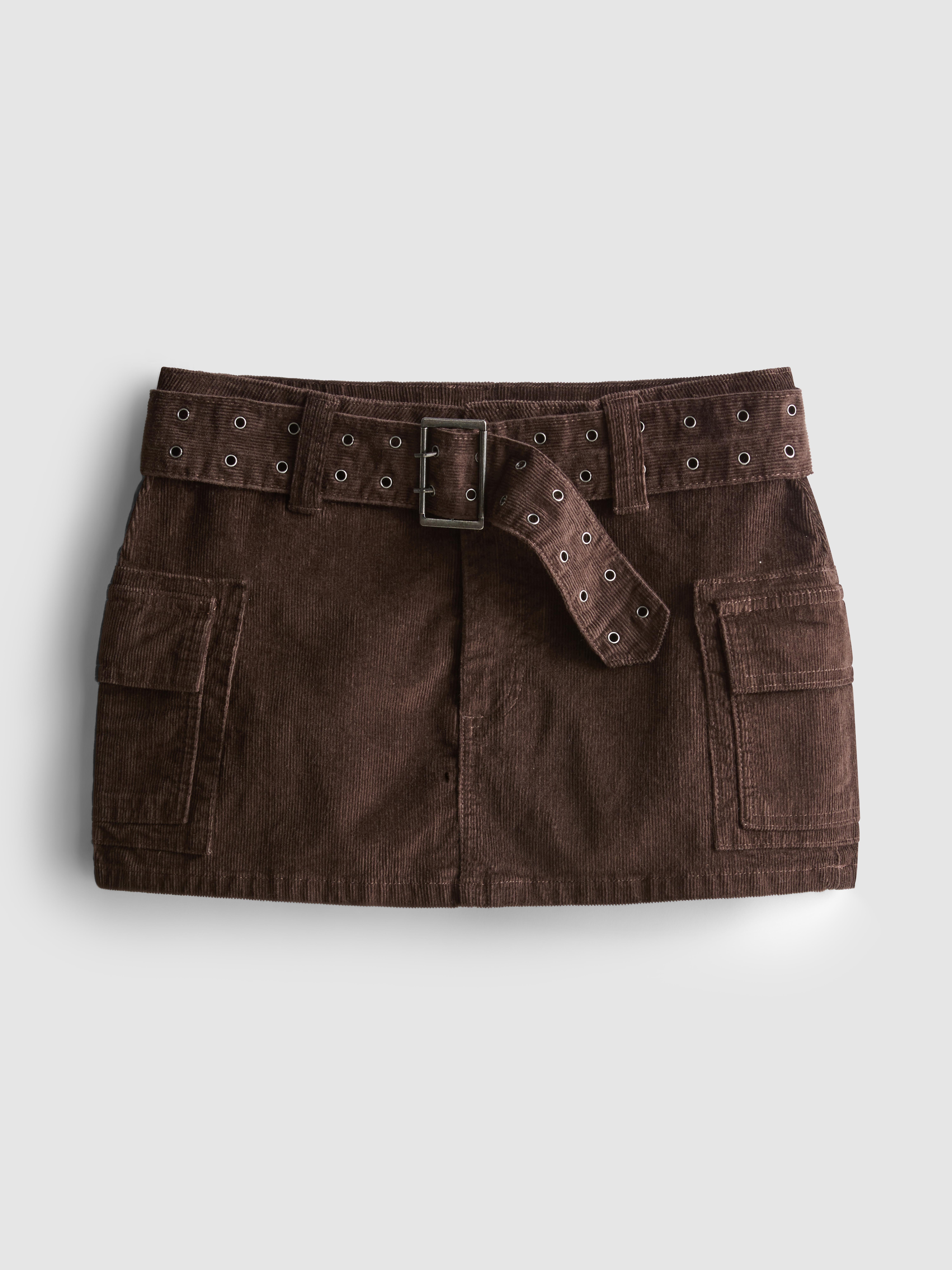 Corduroy Buckle Mini Skirt