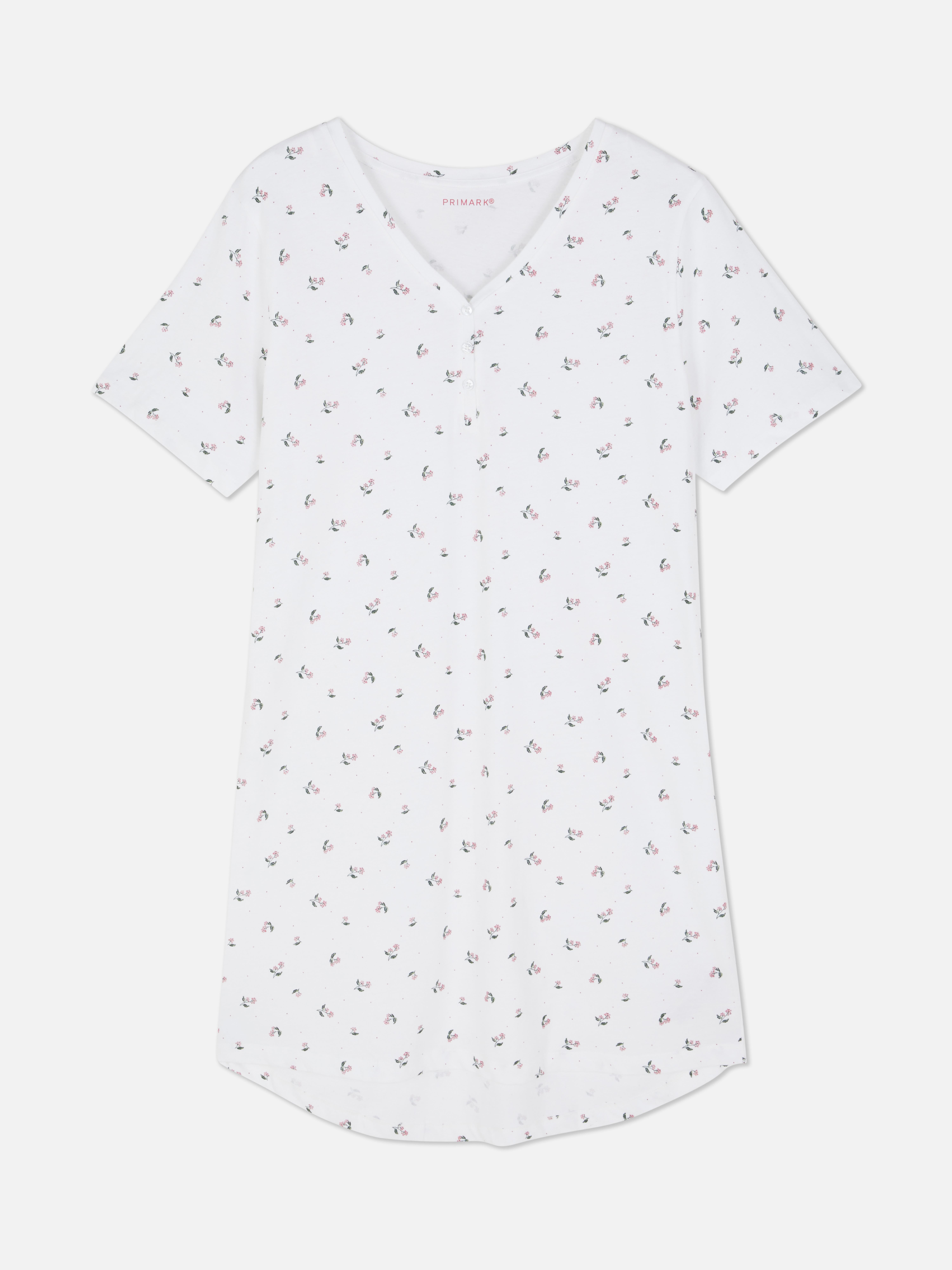 Ditsy Print Night Dress White