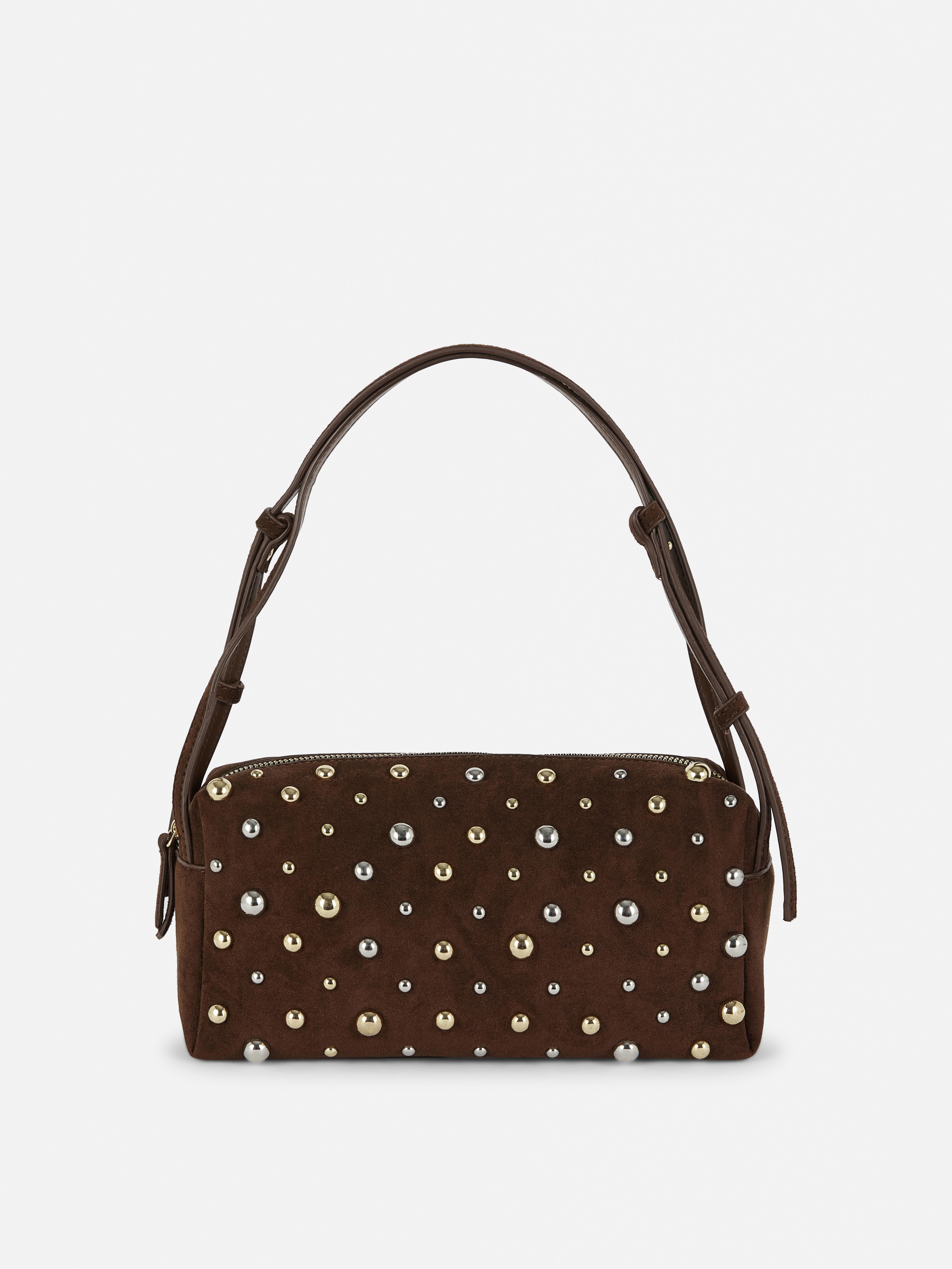 ＜The Bagmati＞SQUARE CHECK SHOULDER BAG Women's Chocolate Studded Rectangular Shoulder Bag | Primark