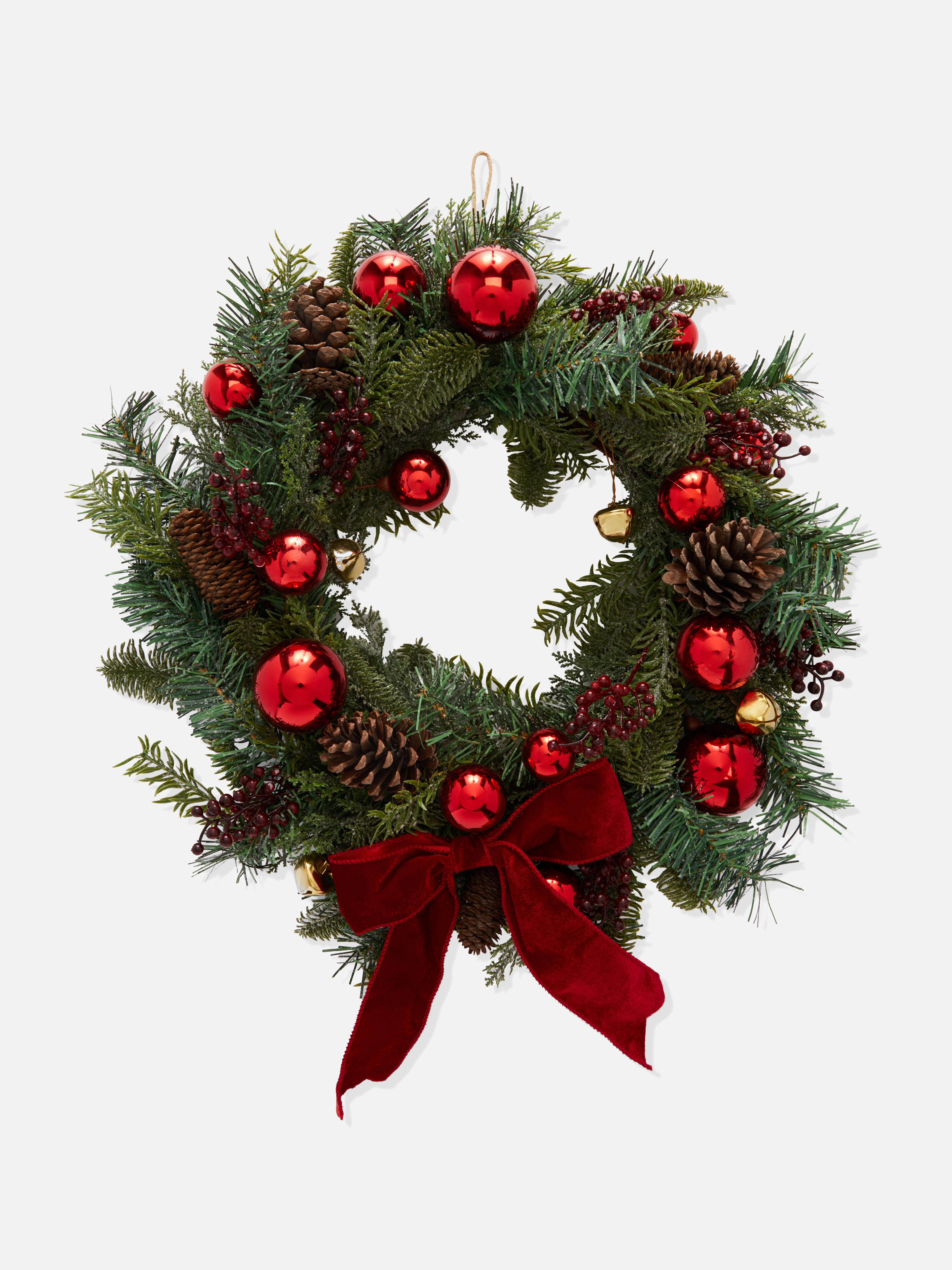 Faux Christmas Wreath With Baubles and Pinecones