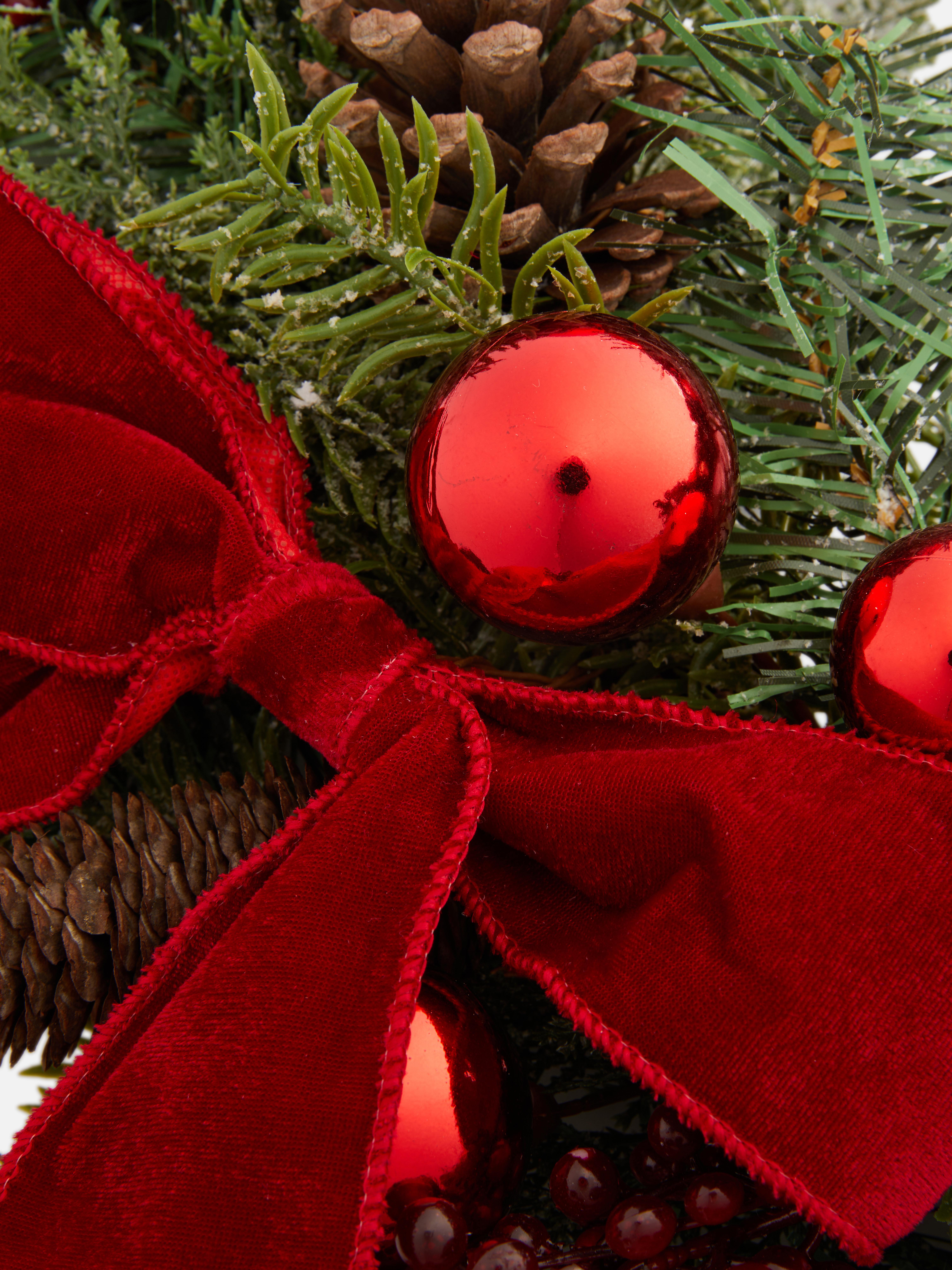 Faux Christmas Wreath With Baubles and Pinecones