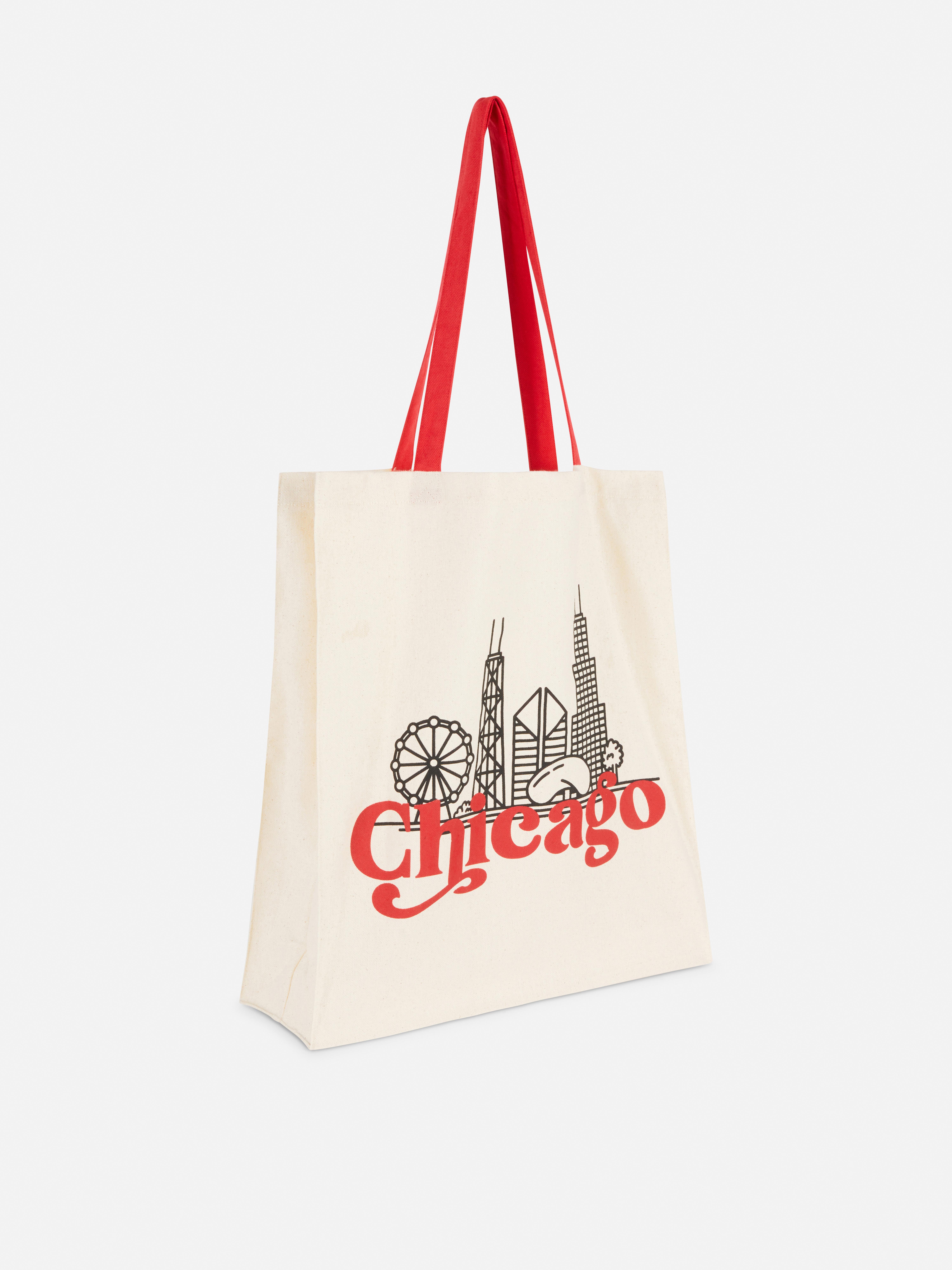 Women's White Cotton City Graphic Tote Bag
