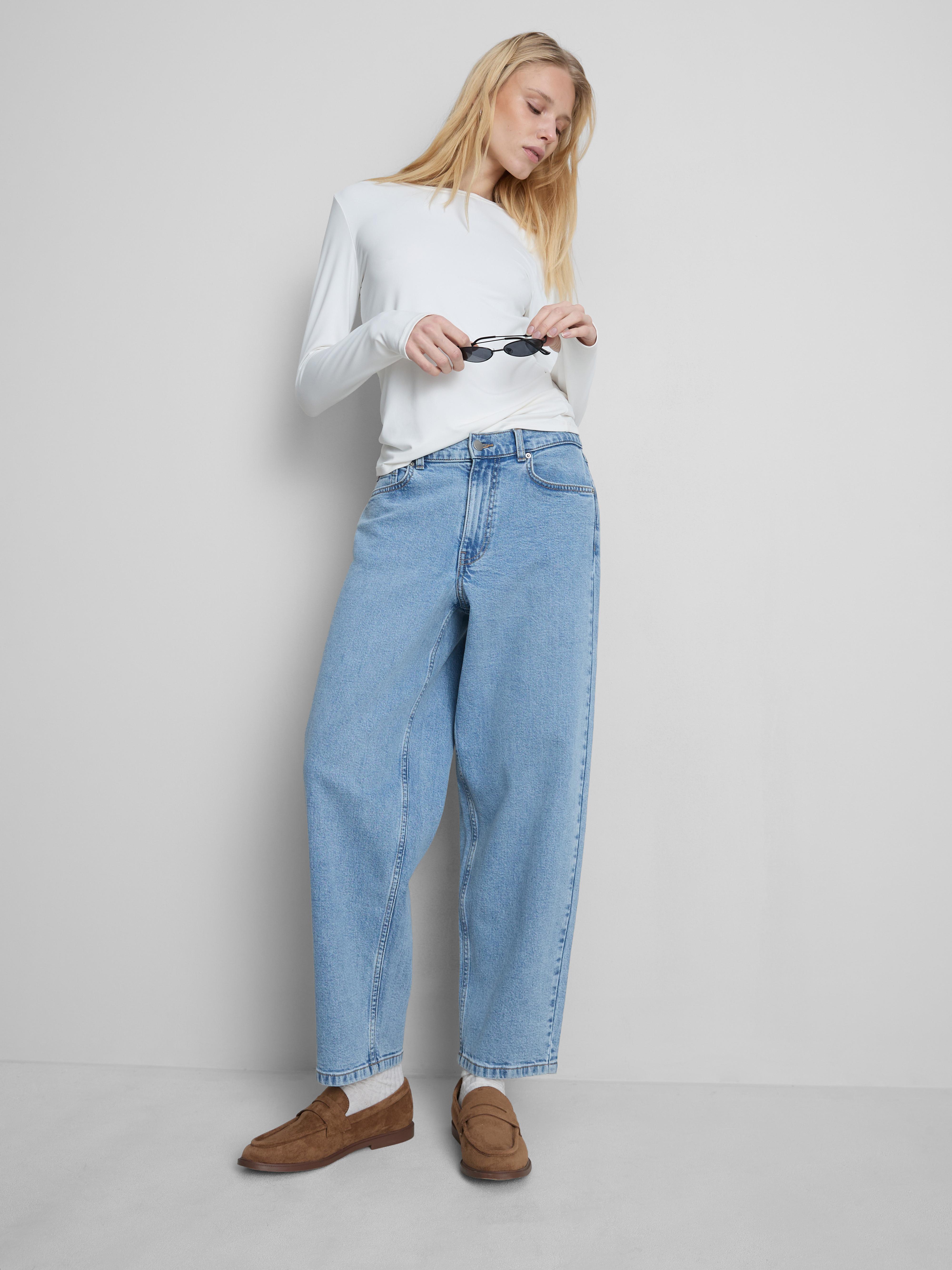 Cotton Denim High Waisted Tapered Jeans
