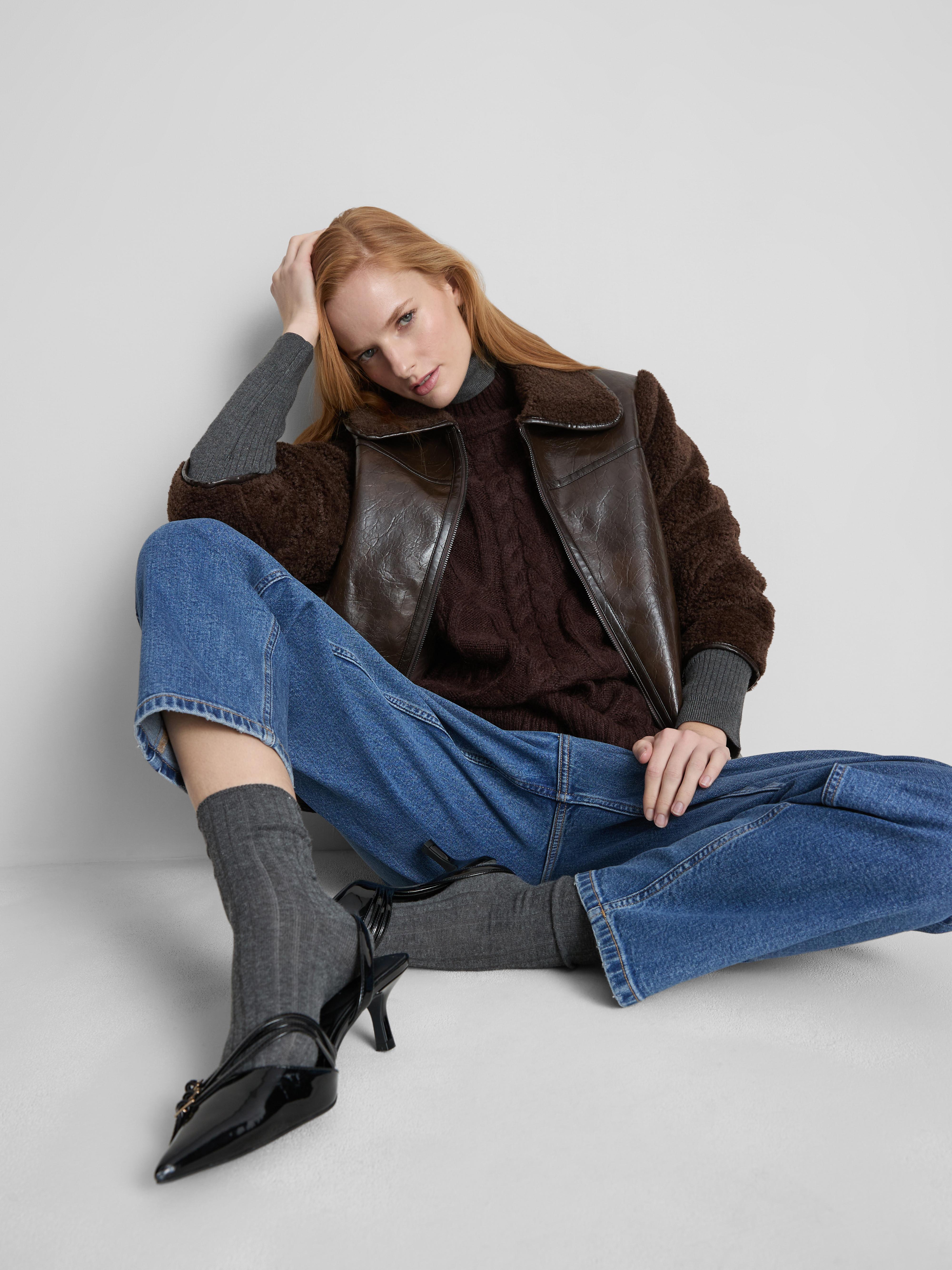 Katoenen jeans met hoge taille en taps toelopende pijpen