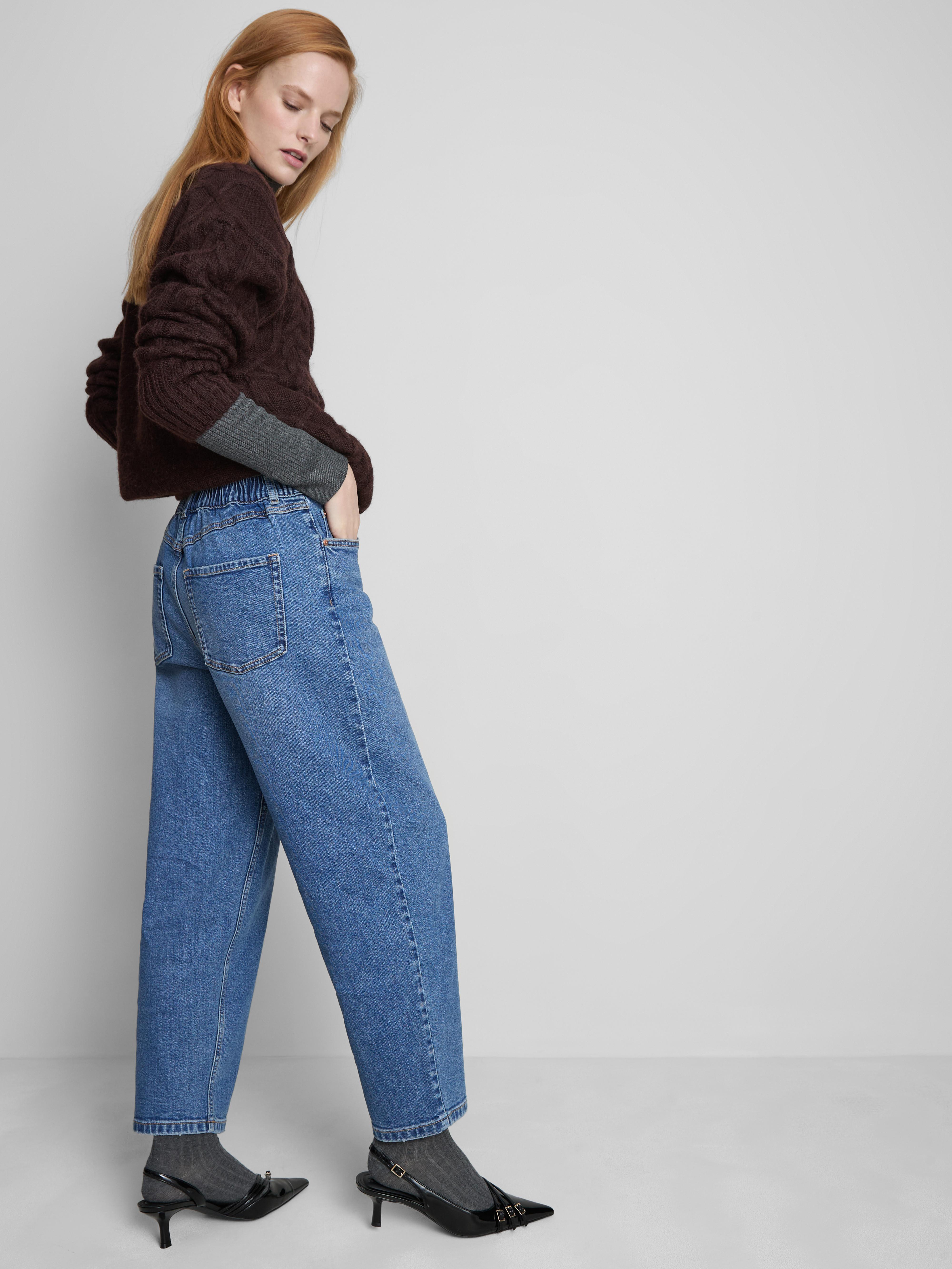 Katoenen jeans met hoge taille en taps toelopende pijpen