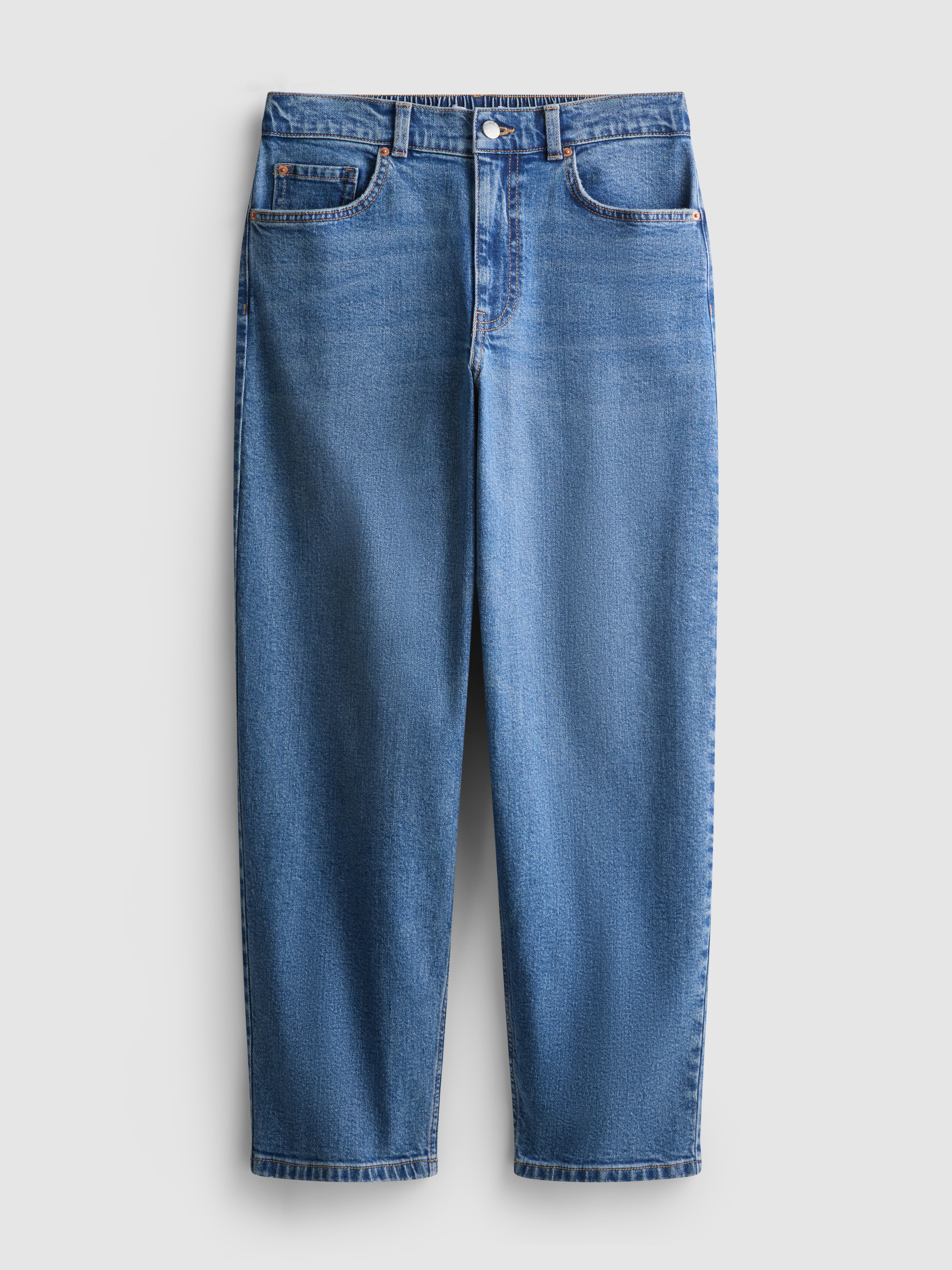 Katoenen jeans met hoge taille en taps toelopende pijpen