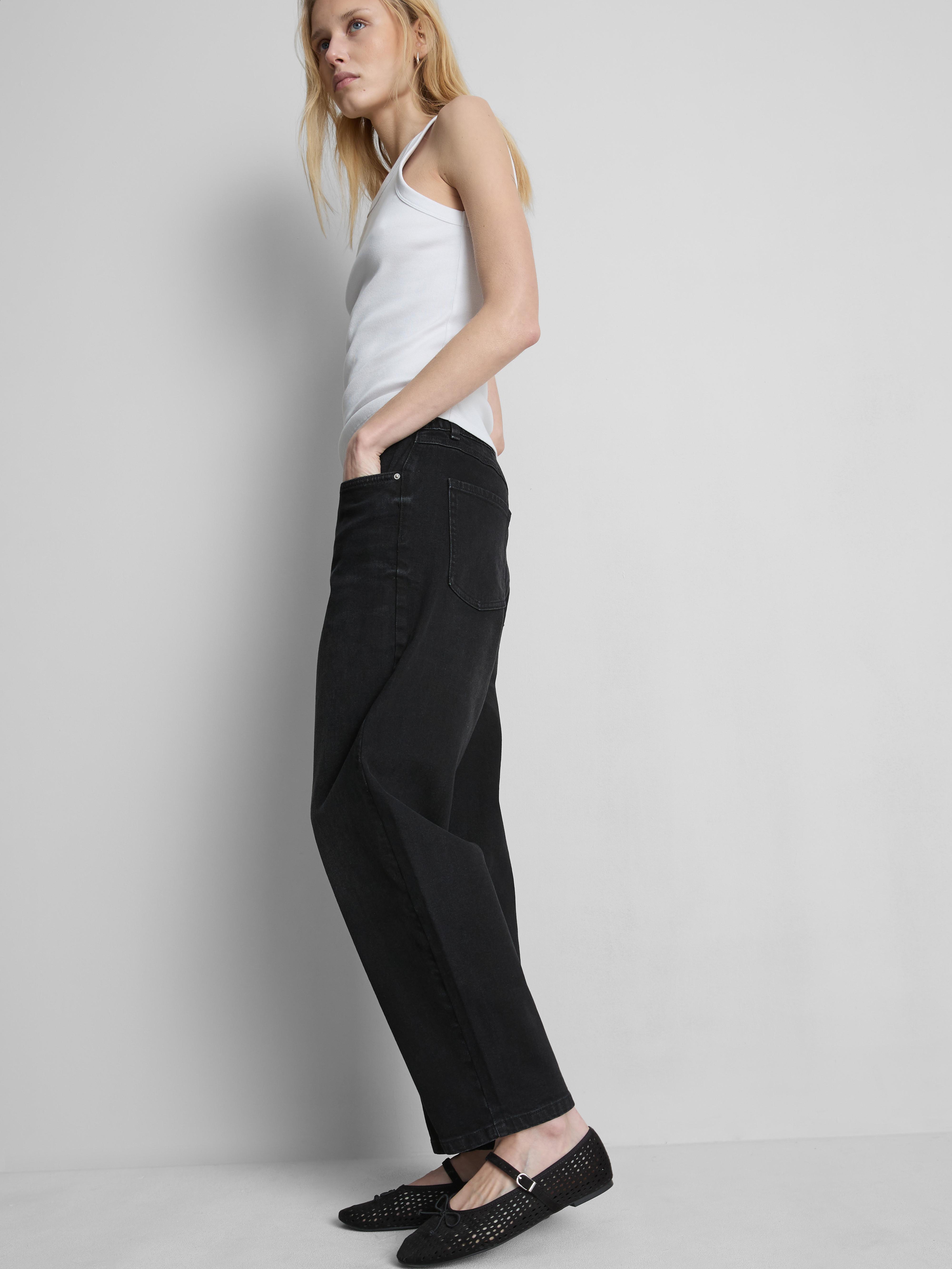 Jean fuselé en denim de coton à taille haute