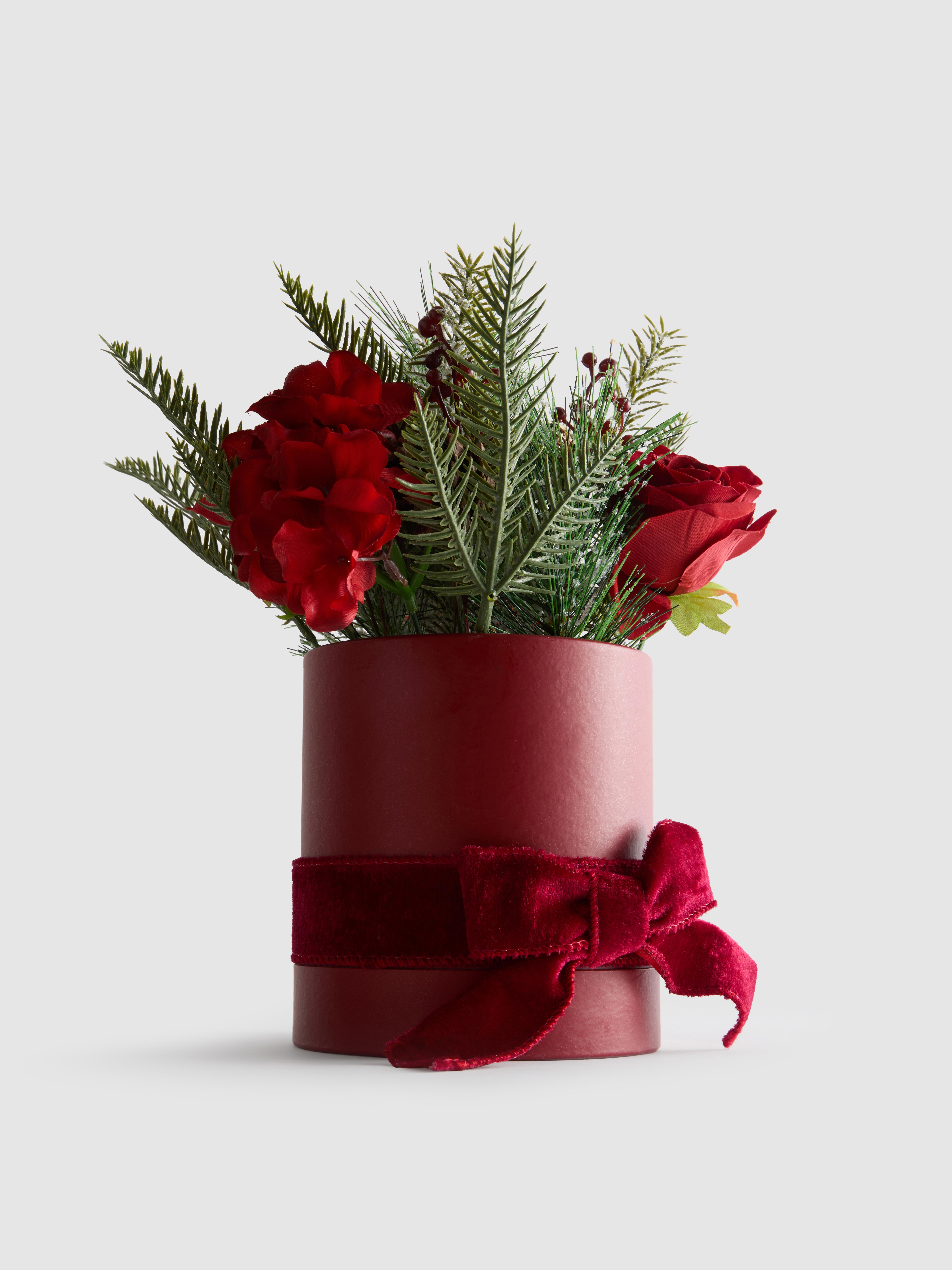 Christmas Faux Floral Hatbox Arrangement