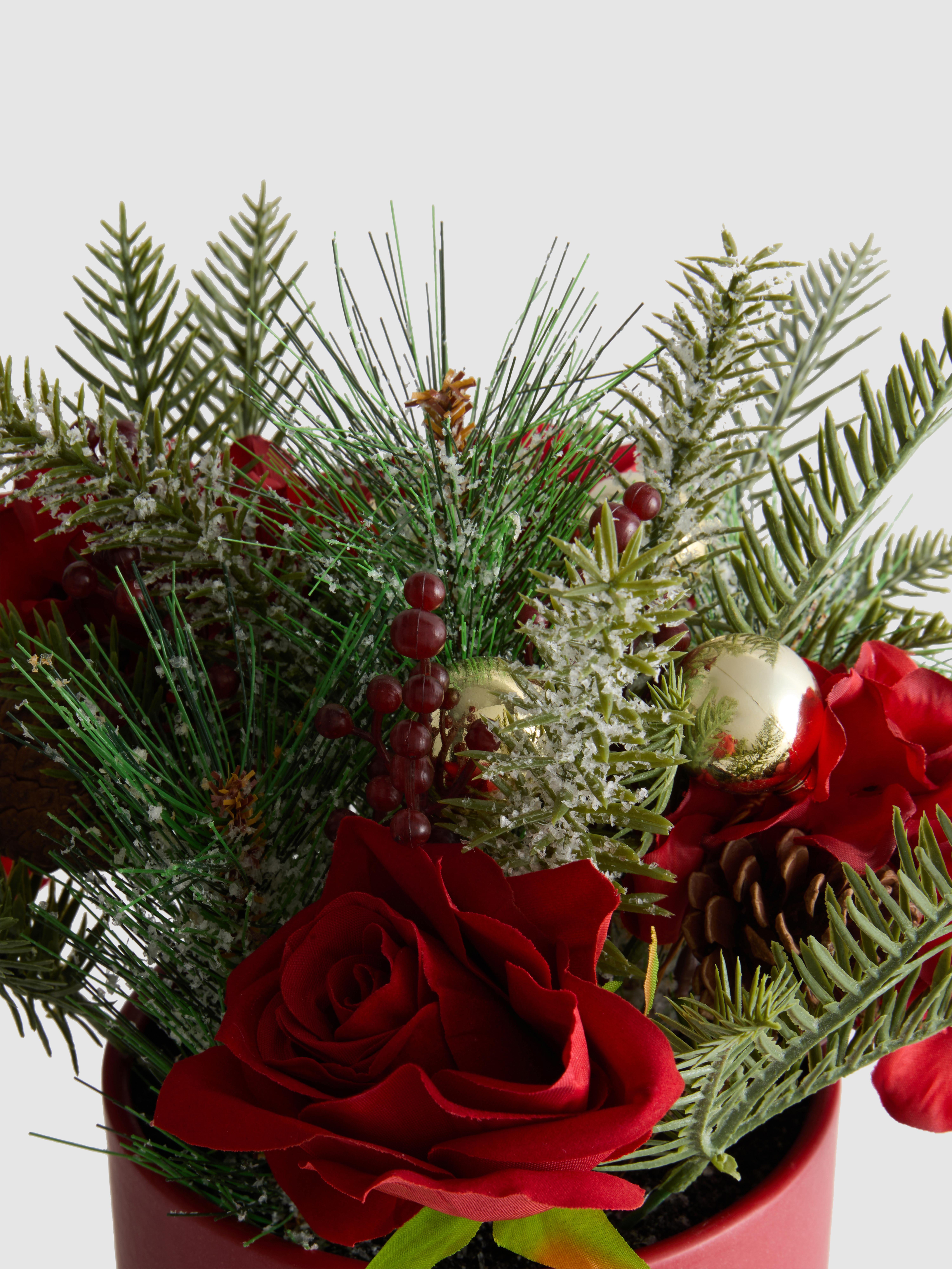 Christmas Faux Floral Hatbox Arrangement
