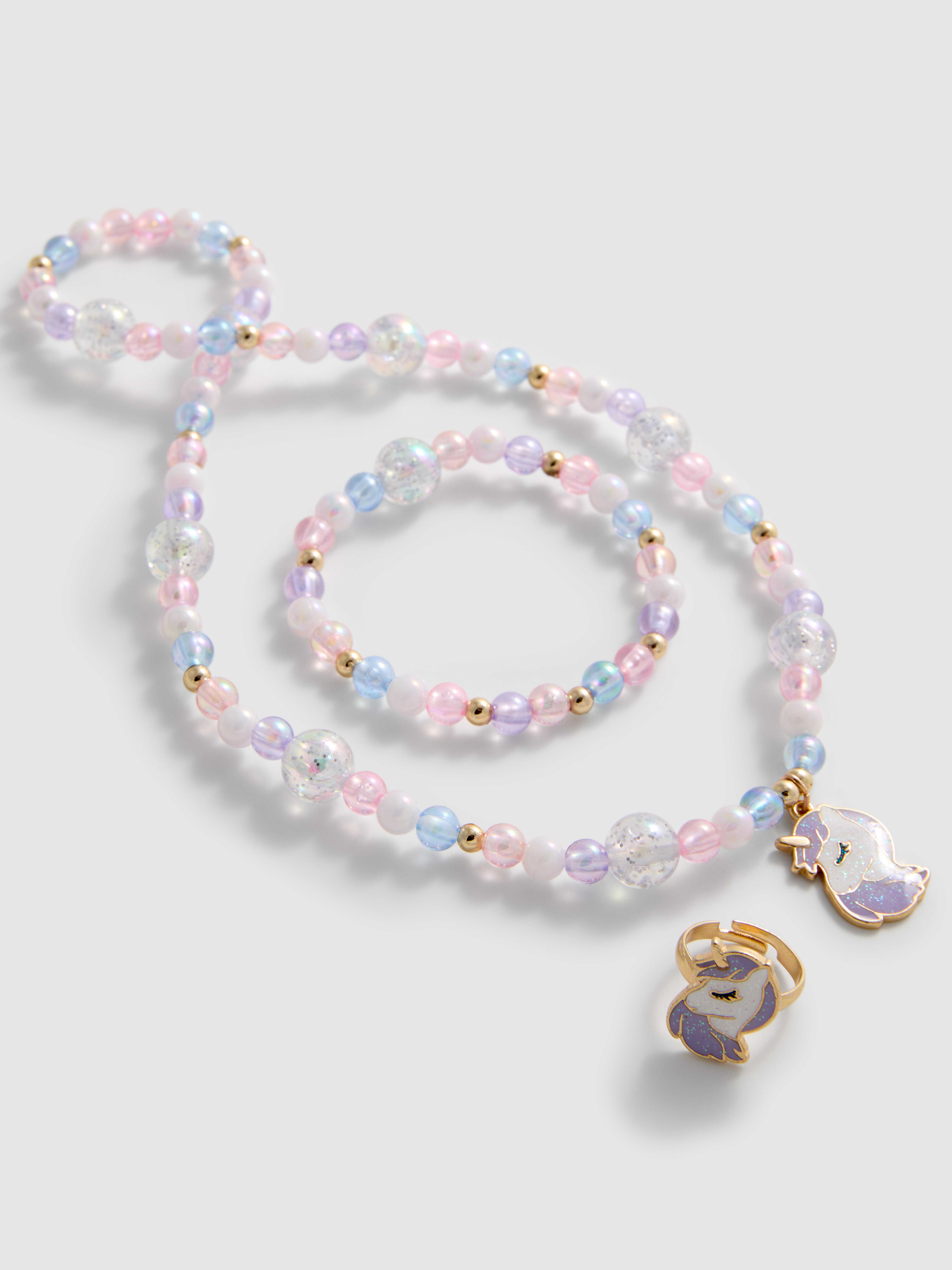 Girls 3-Piece Unicorn Beaded Jewelry Set - Mult