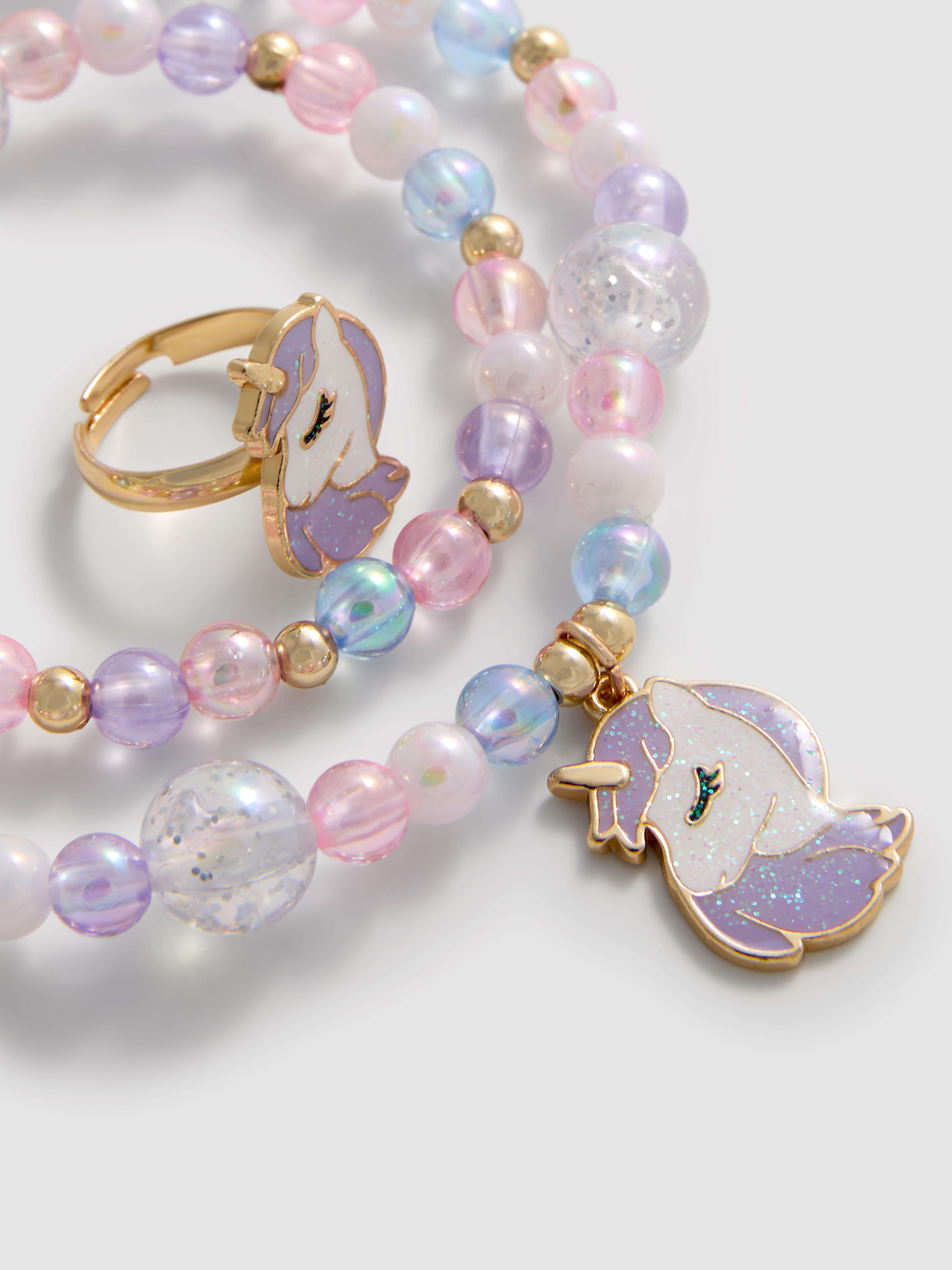 Girls 3-Piece Unicorn Beaded Jewelry Set - Mult