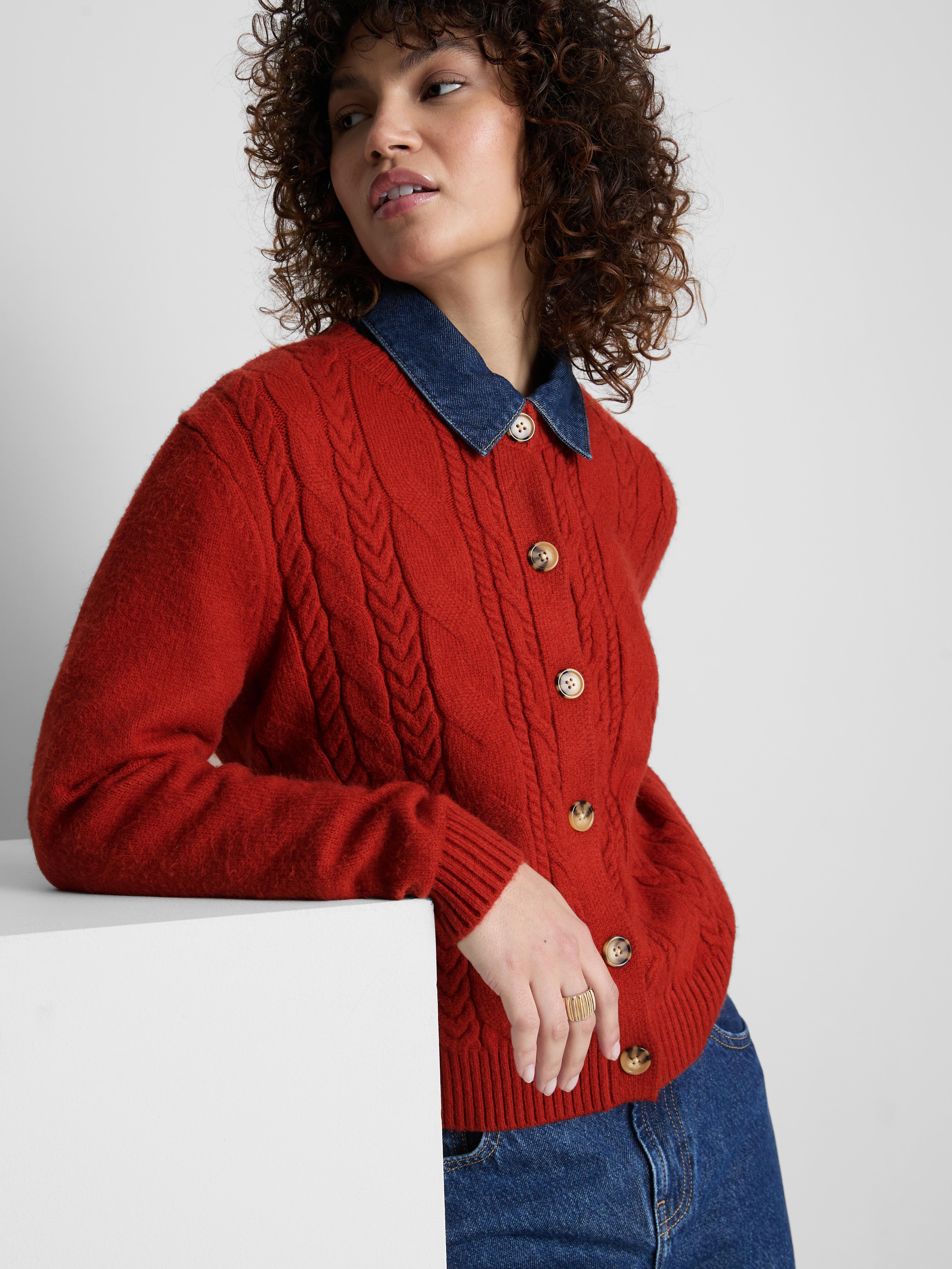 Gilet à col ras-du-cou en maille torsadée