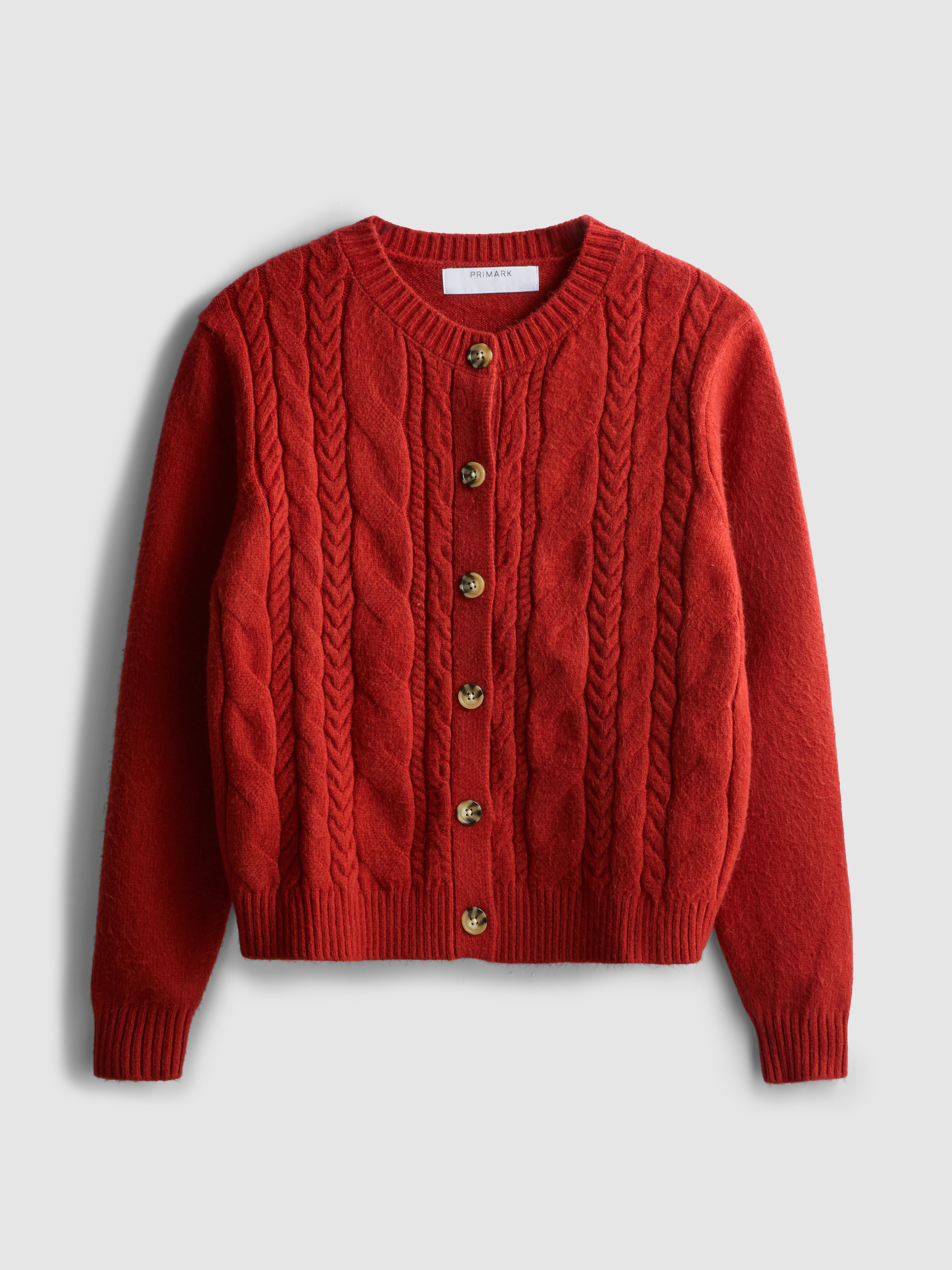 Cable Knit Crewneck Cardigan Orange