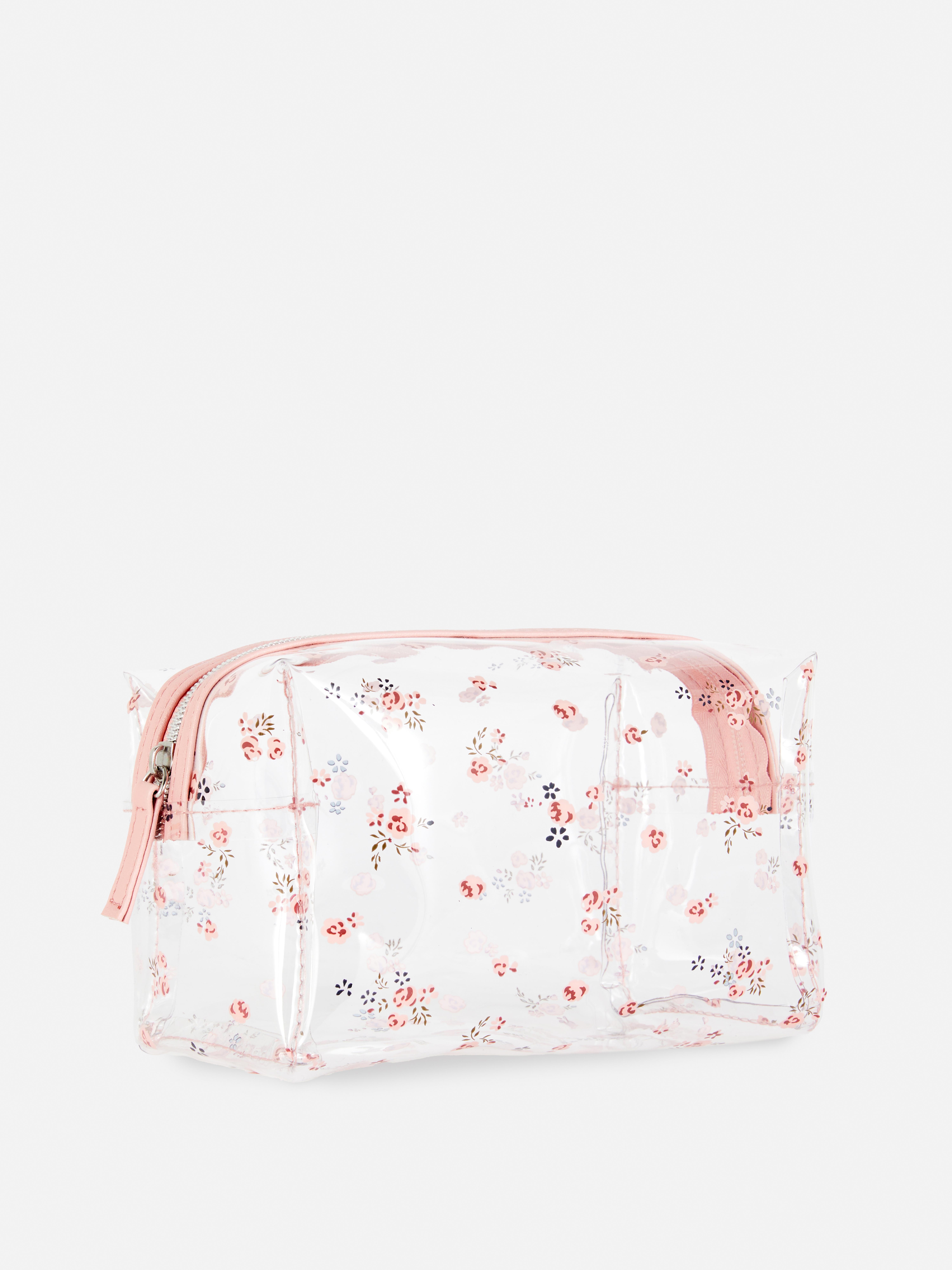 Trousse à maquillage transparente à motif floral