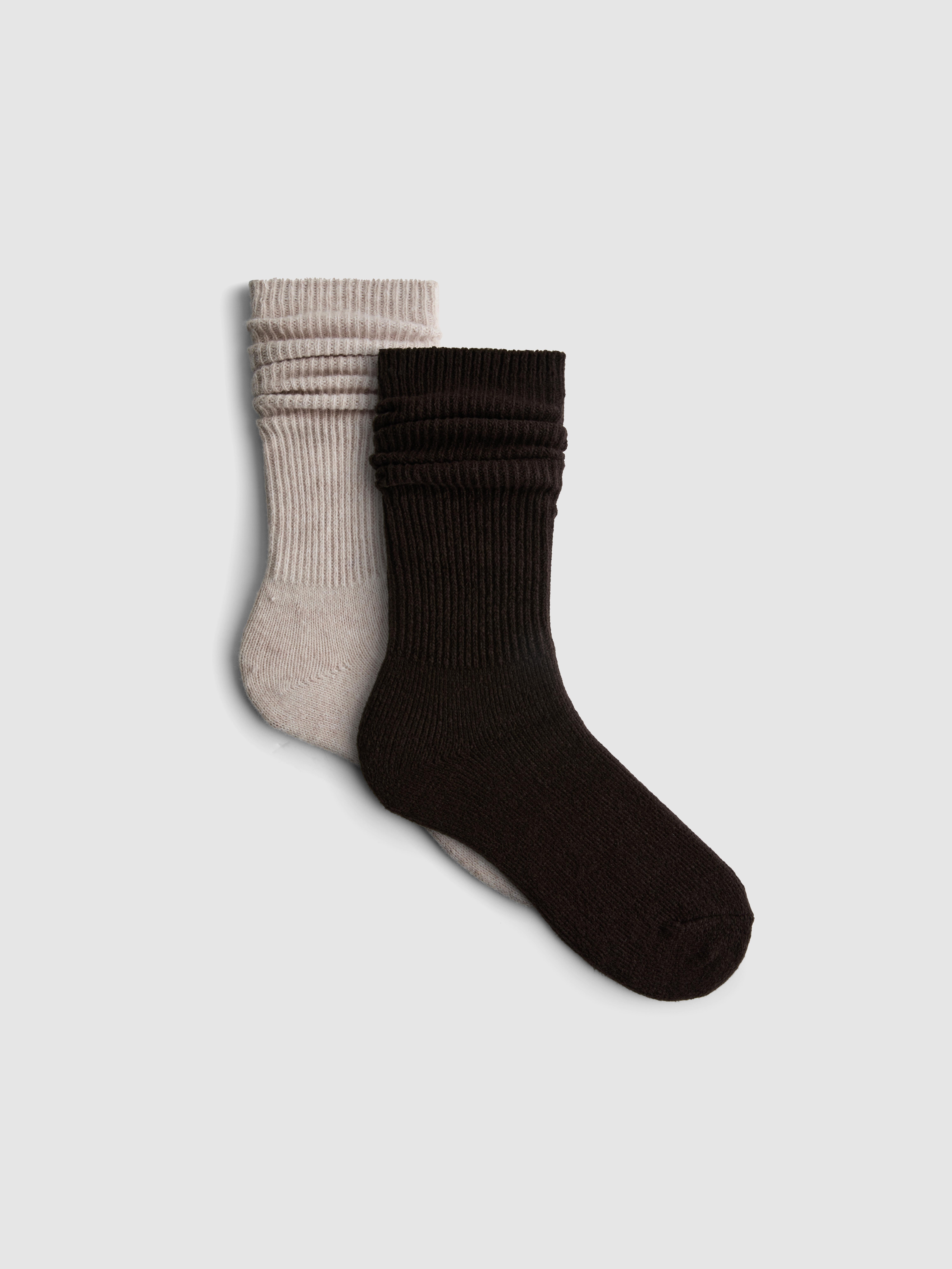 2pk Ribbed Crew Slipper Socks