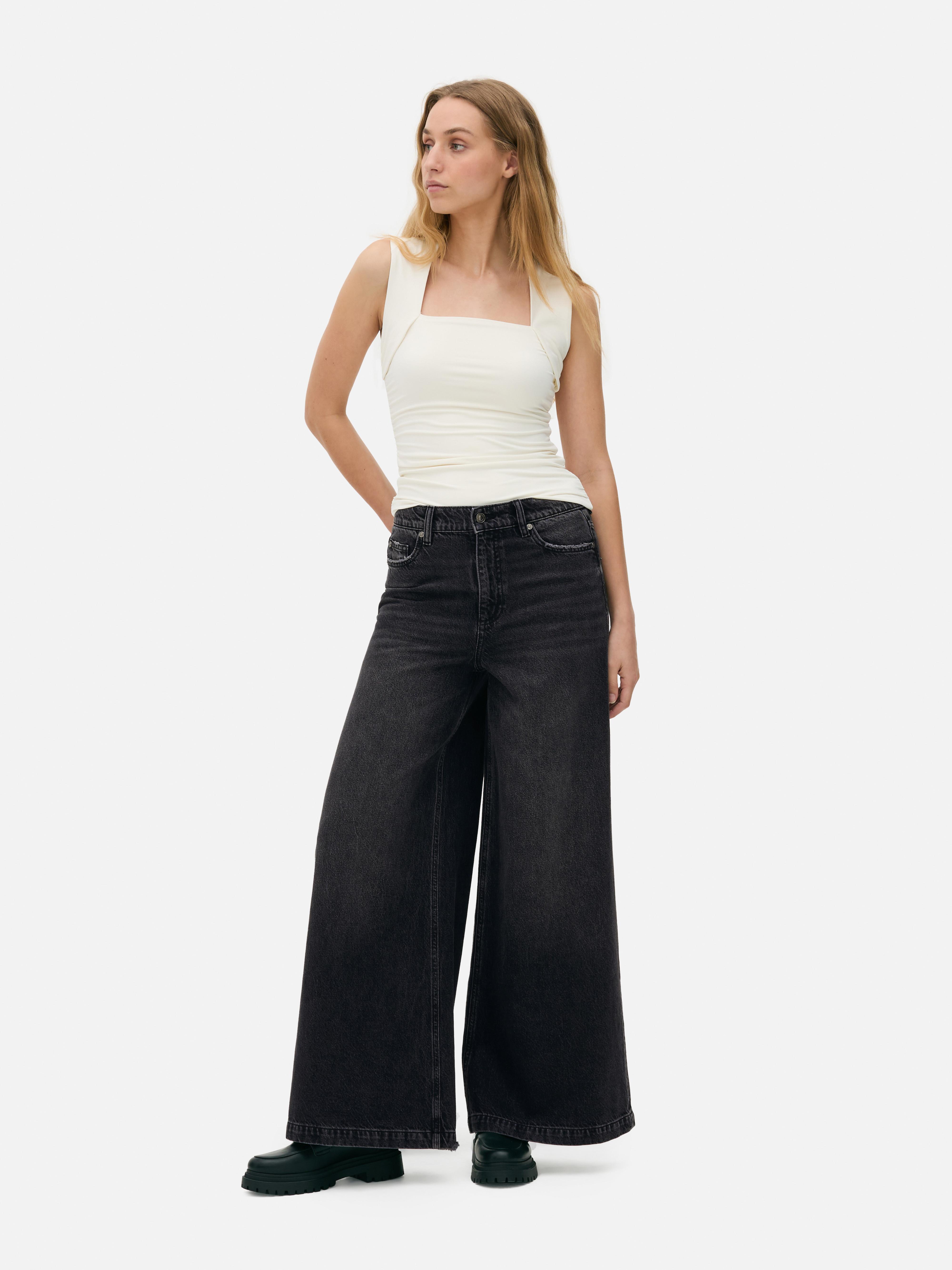 Elastische Palazzo-Jeans mit hohem Bund