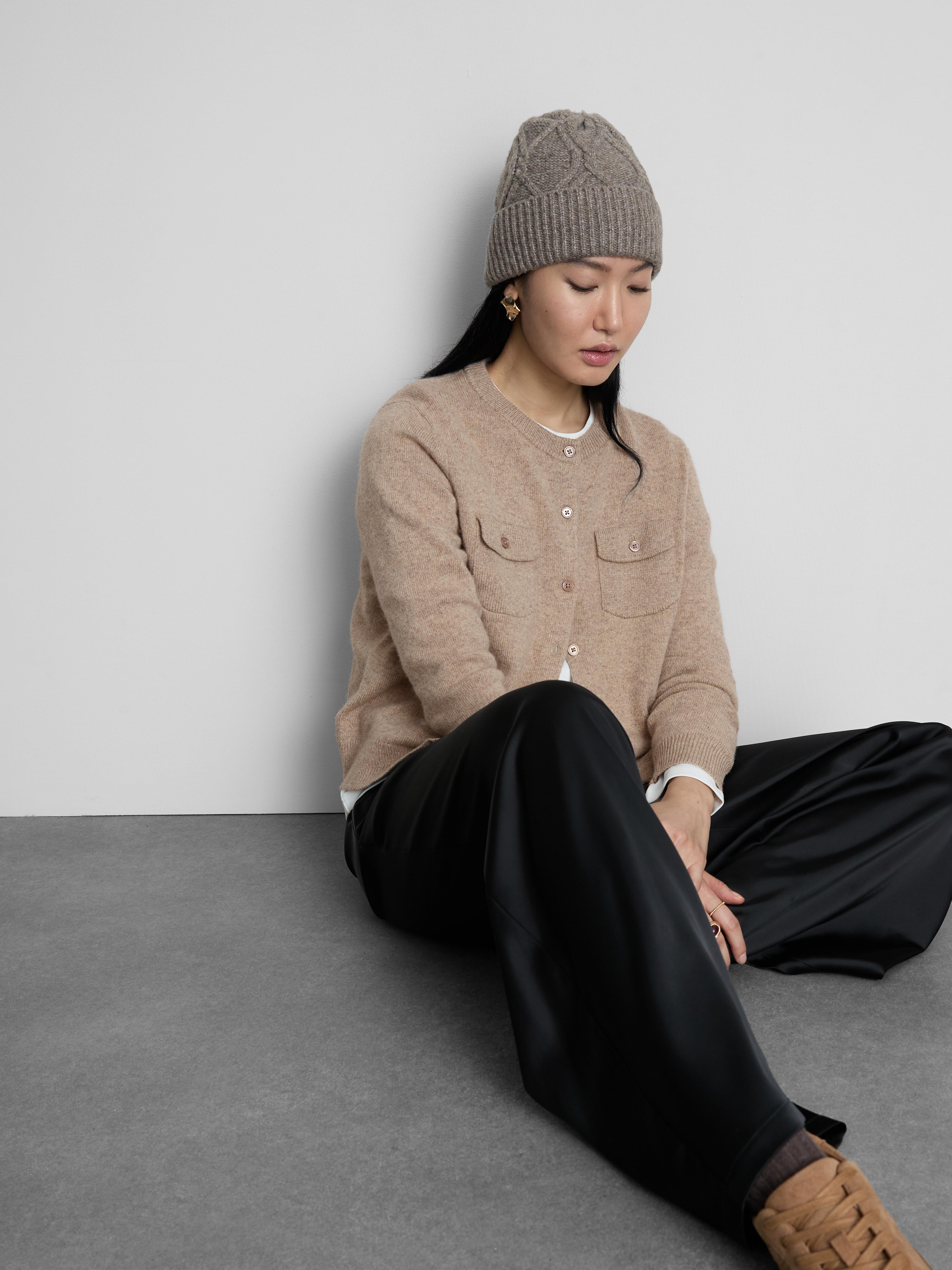 The Edit Wool Blend Patch Pocket Cardigan