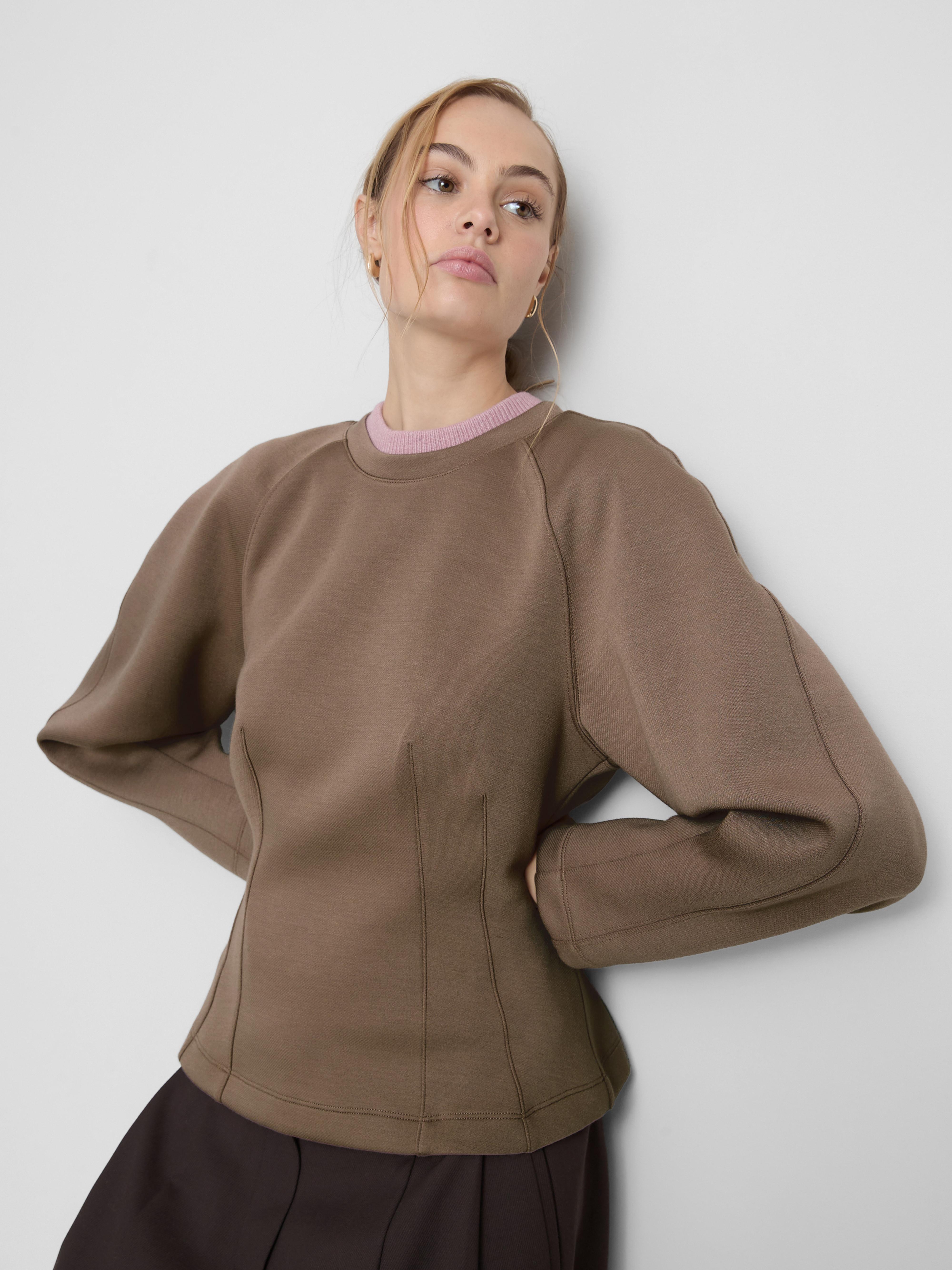 Women's Mocha The Edit Structured Crew Neck Sweate