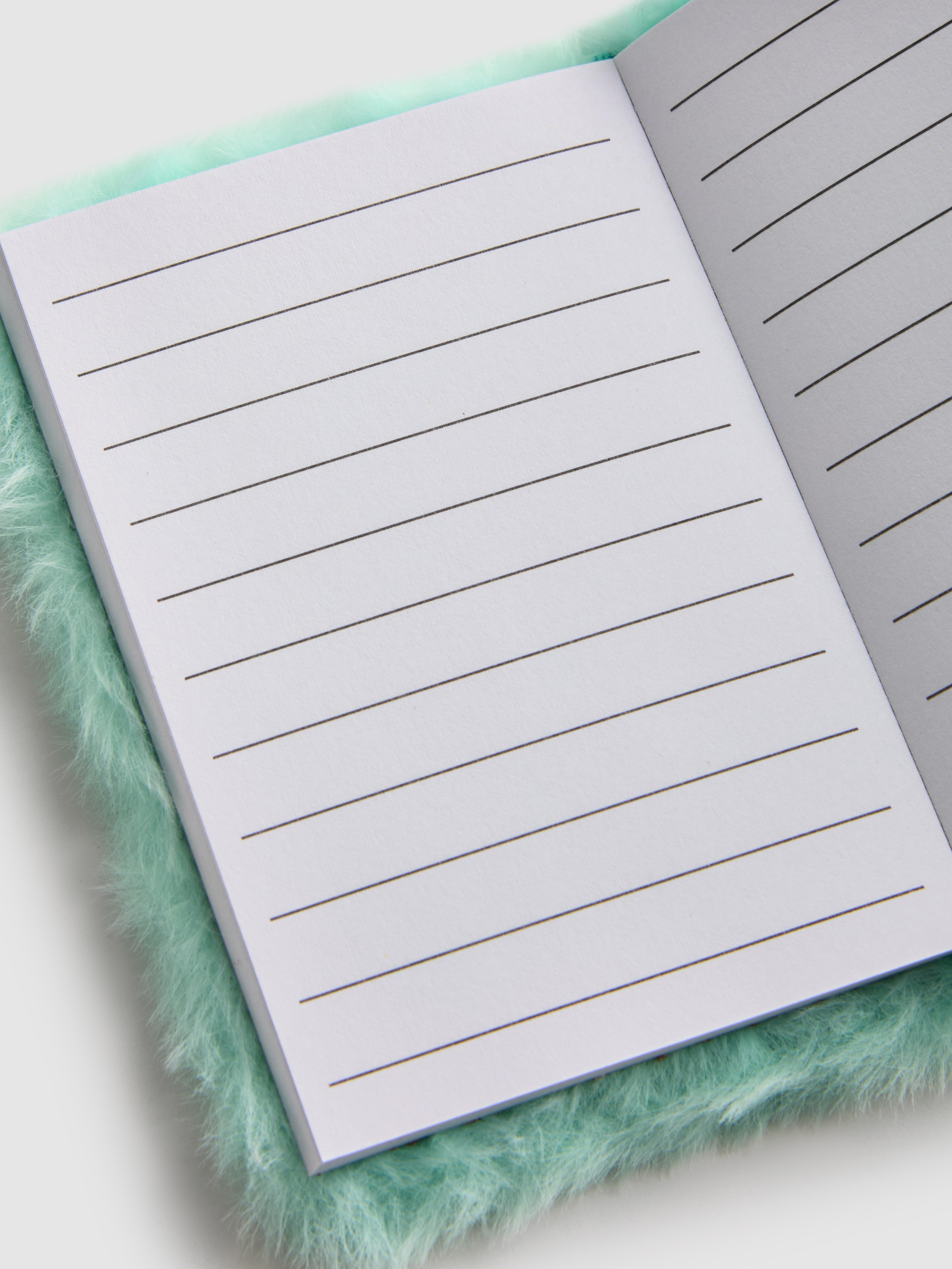 Libreta de pelo sintético con unicornio y llavero