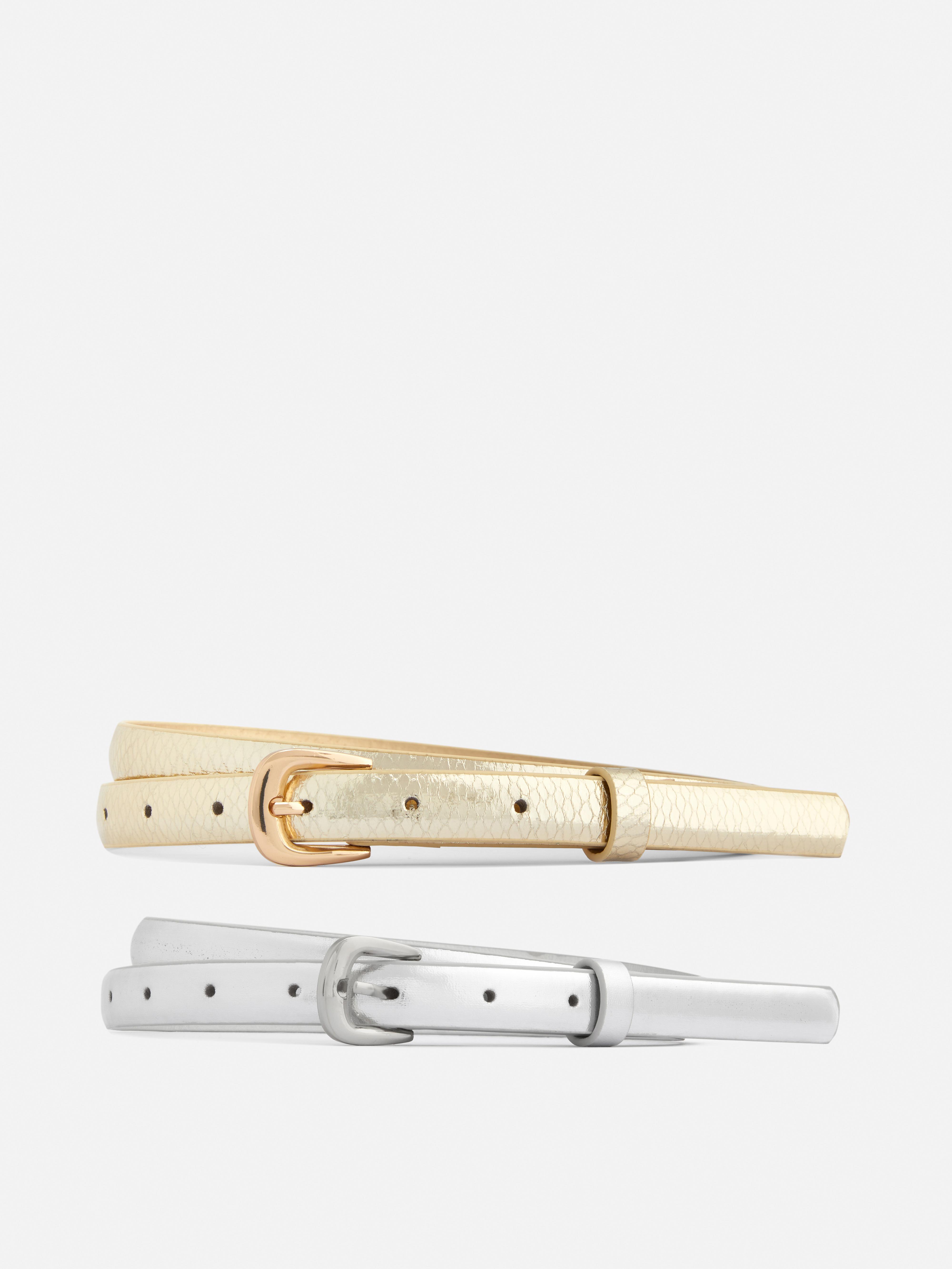 2pk Metallic Skinny Belts