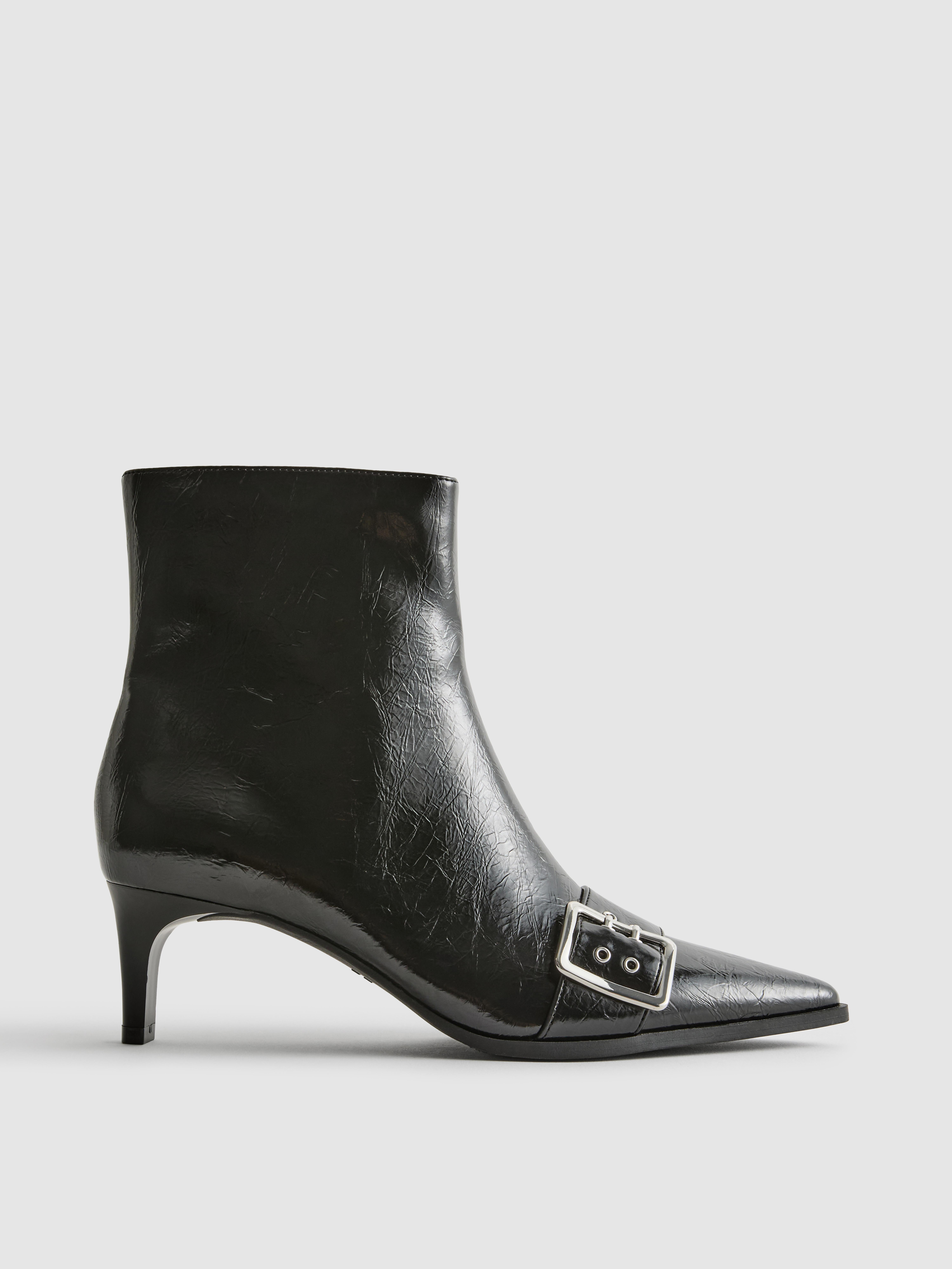 Buckle Detail Heeled Ankle Boots Black