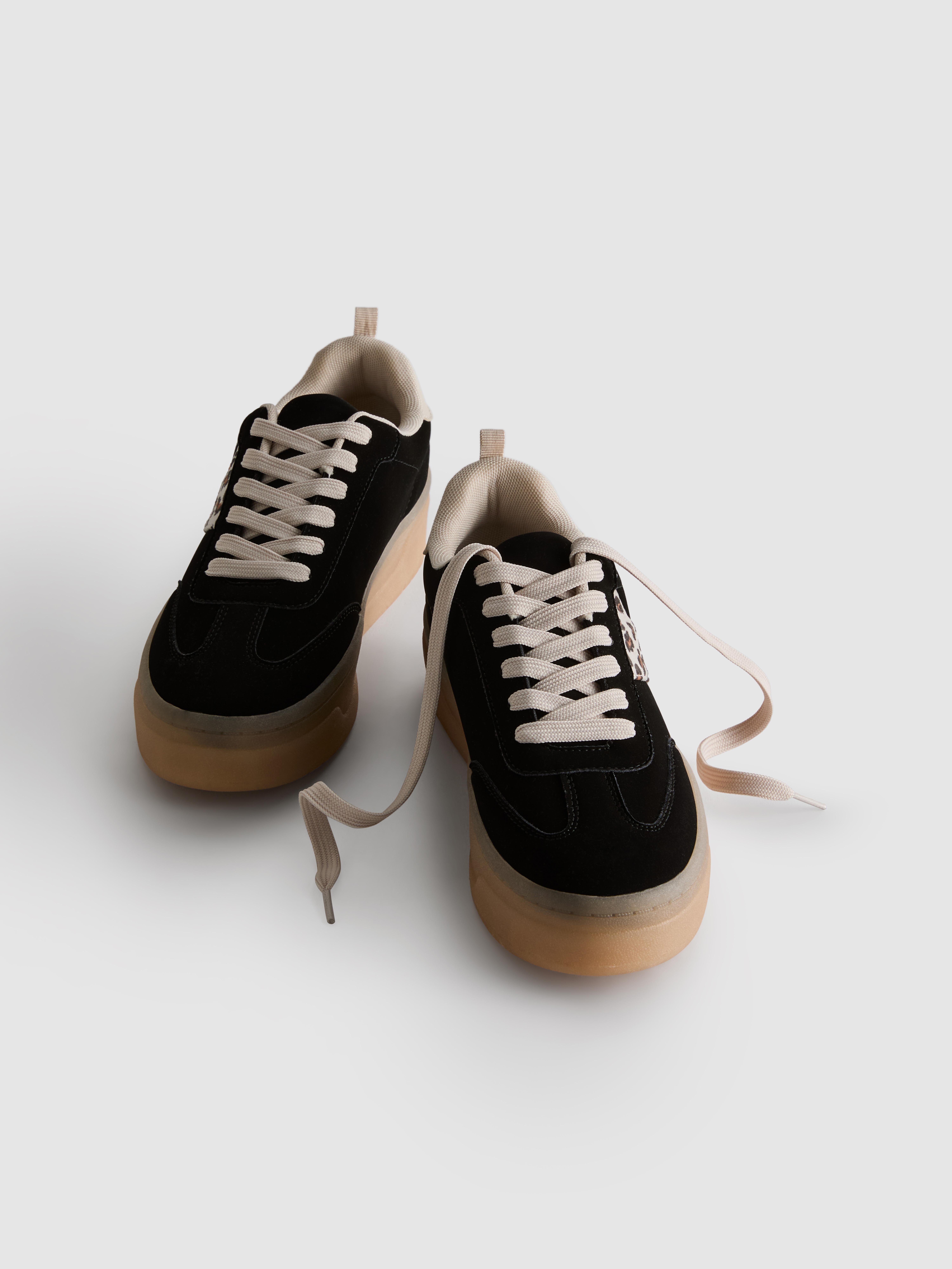 Girls Black Leopard Print Chunky Gum Sole Sneakers