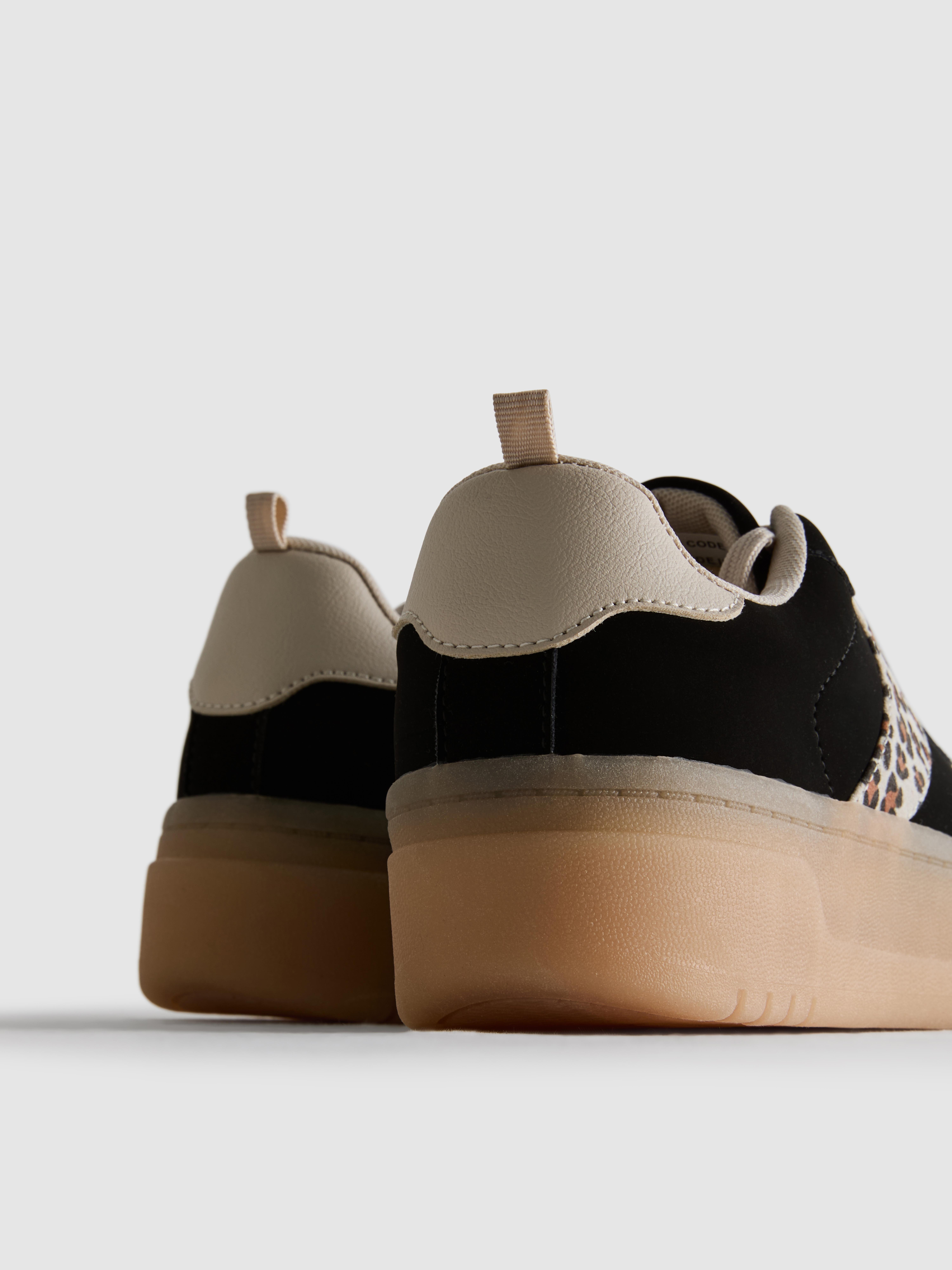 Girls Black Leopard Print Chunky Gum Sole Sneakers