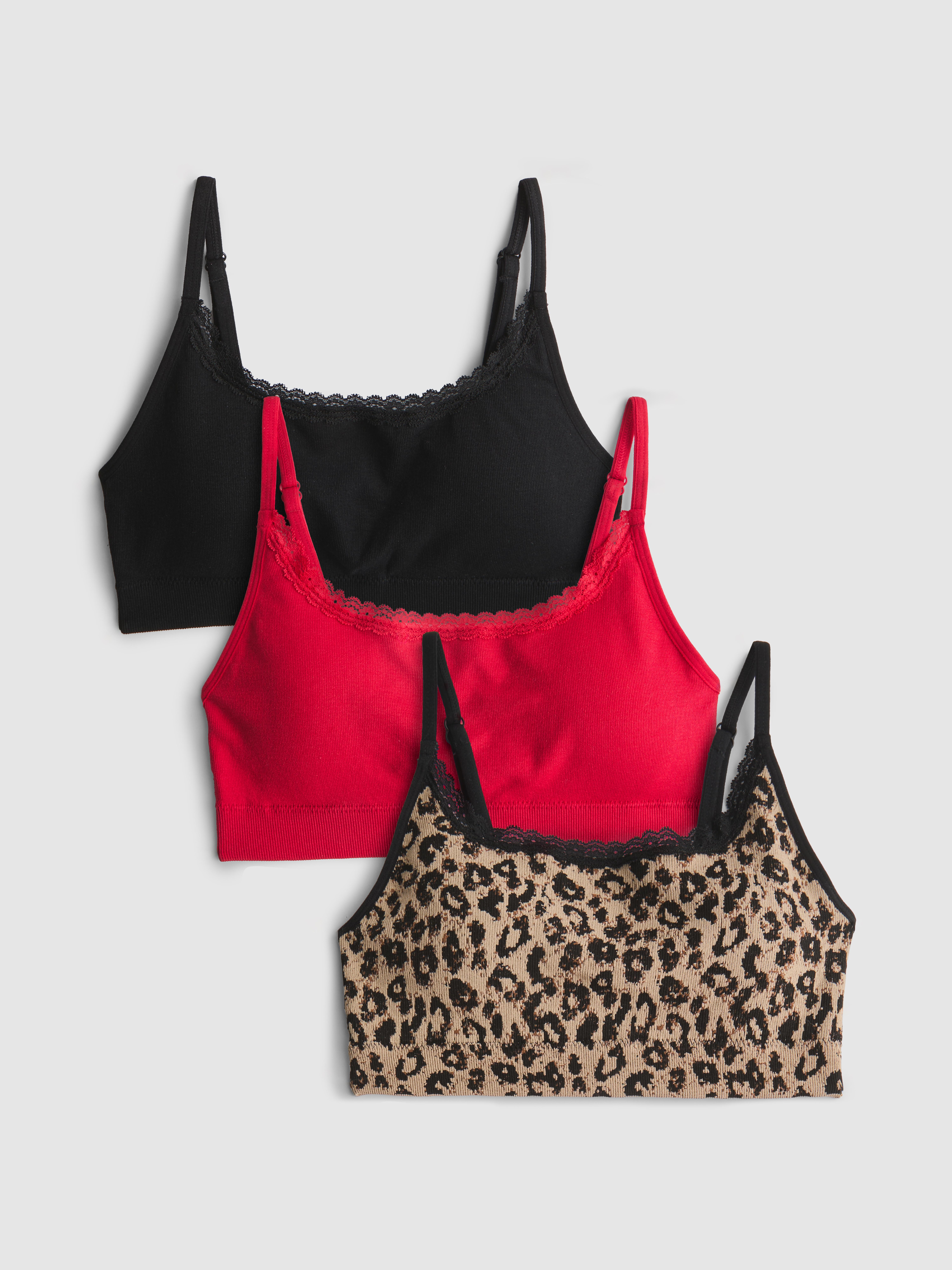 Women's Red 3pk Seamless Lace Trim Cropped Bralette