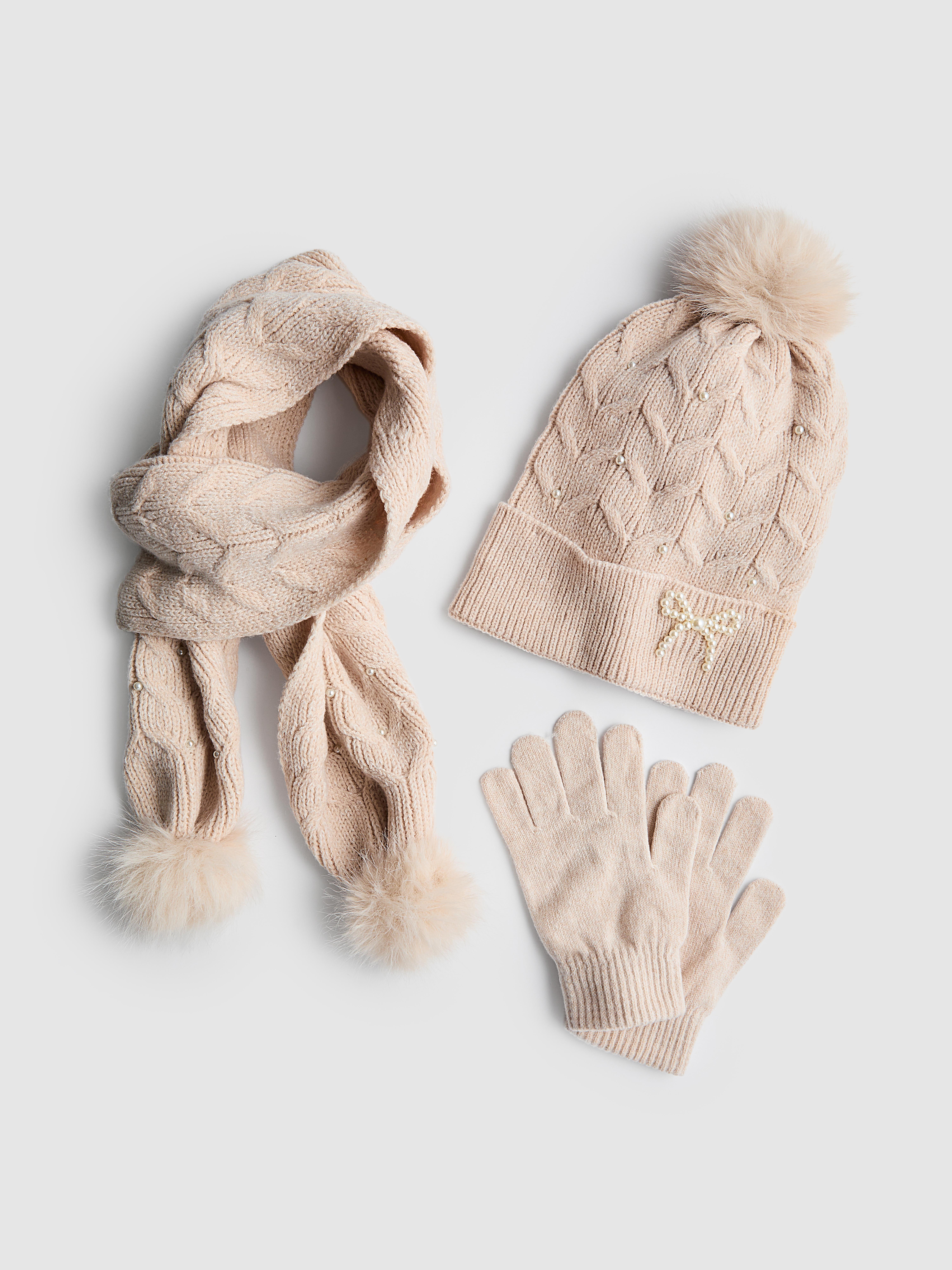 Faux Pearl Embellished Winter Accessory Set