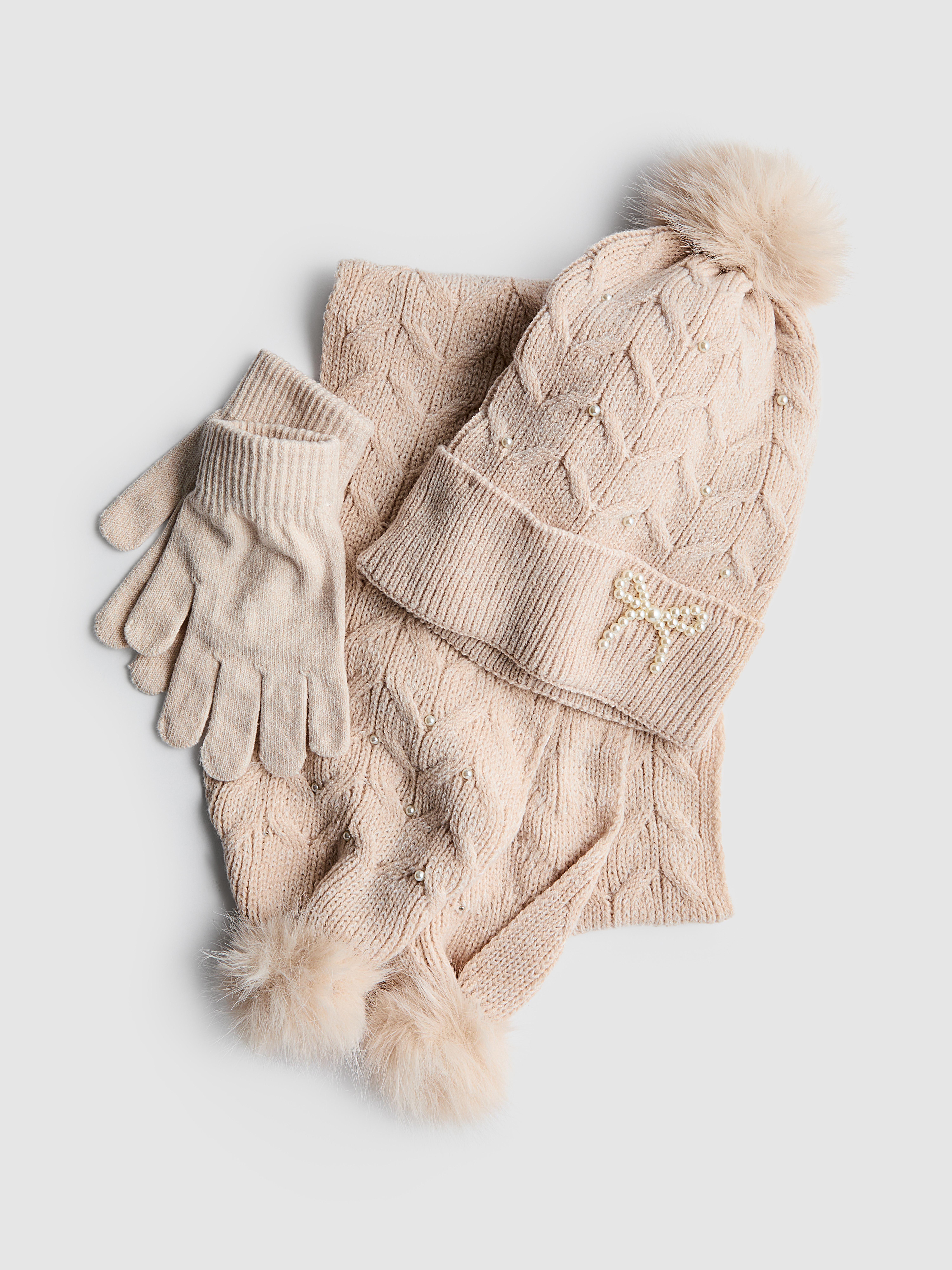 Faux Pearl Embellished Winter Accessory Set